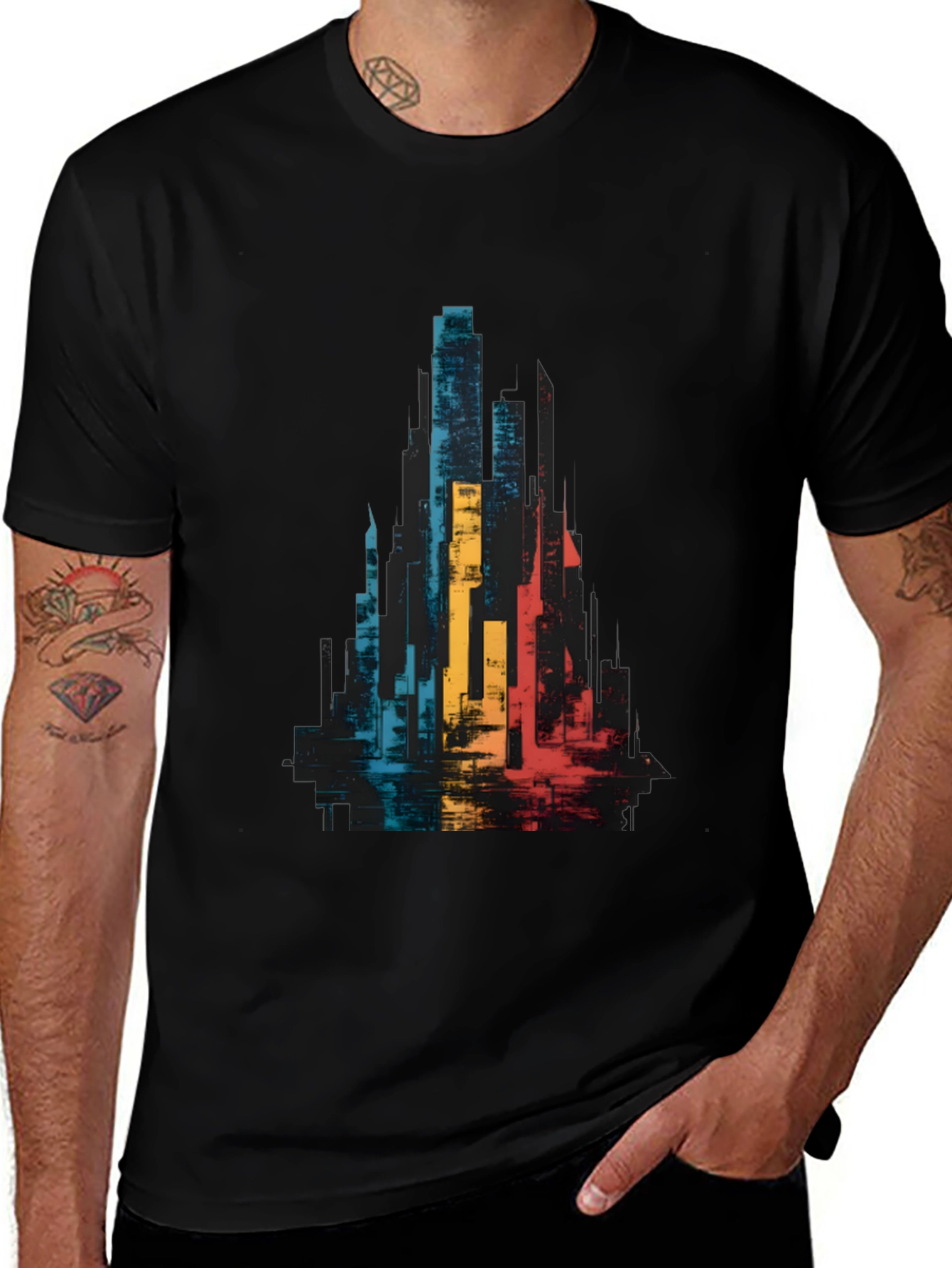 Abstract Cityscape Graphic Tee - Black Unisex T-Shirt