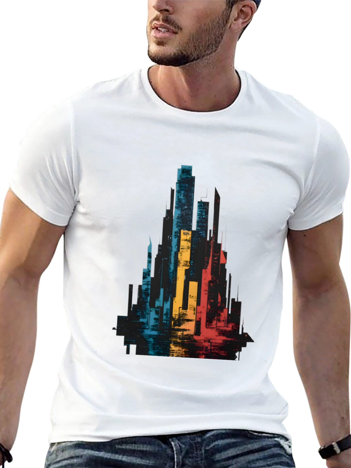 Abstract Cityscape Graphic Tee - Black Unisex T-Shirt