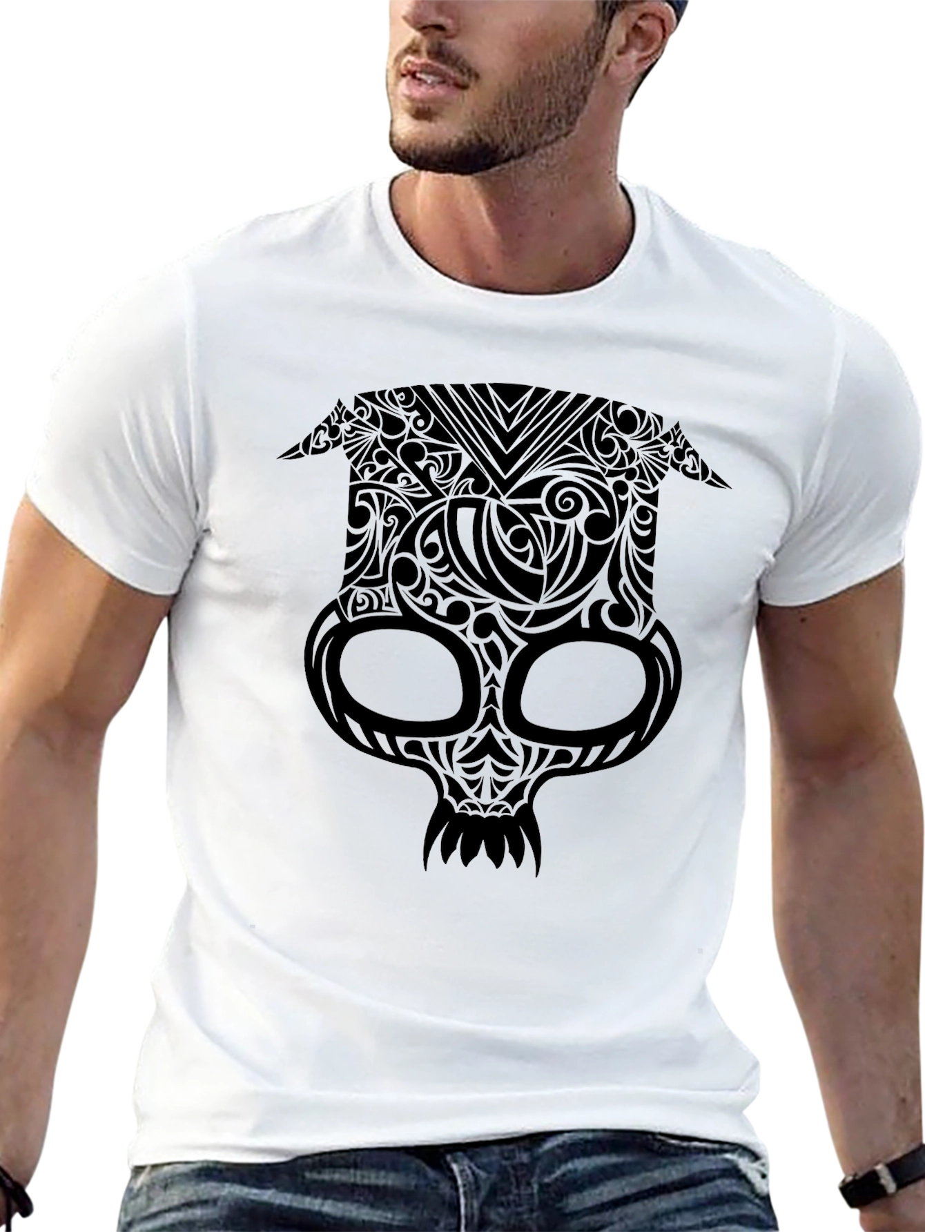 Tribal Skull Graphic Black T-Shirt
