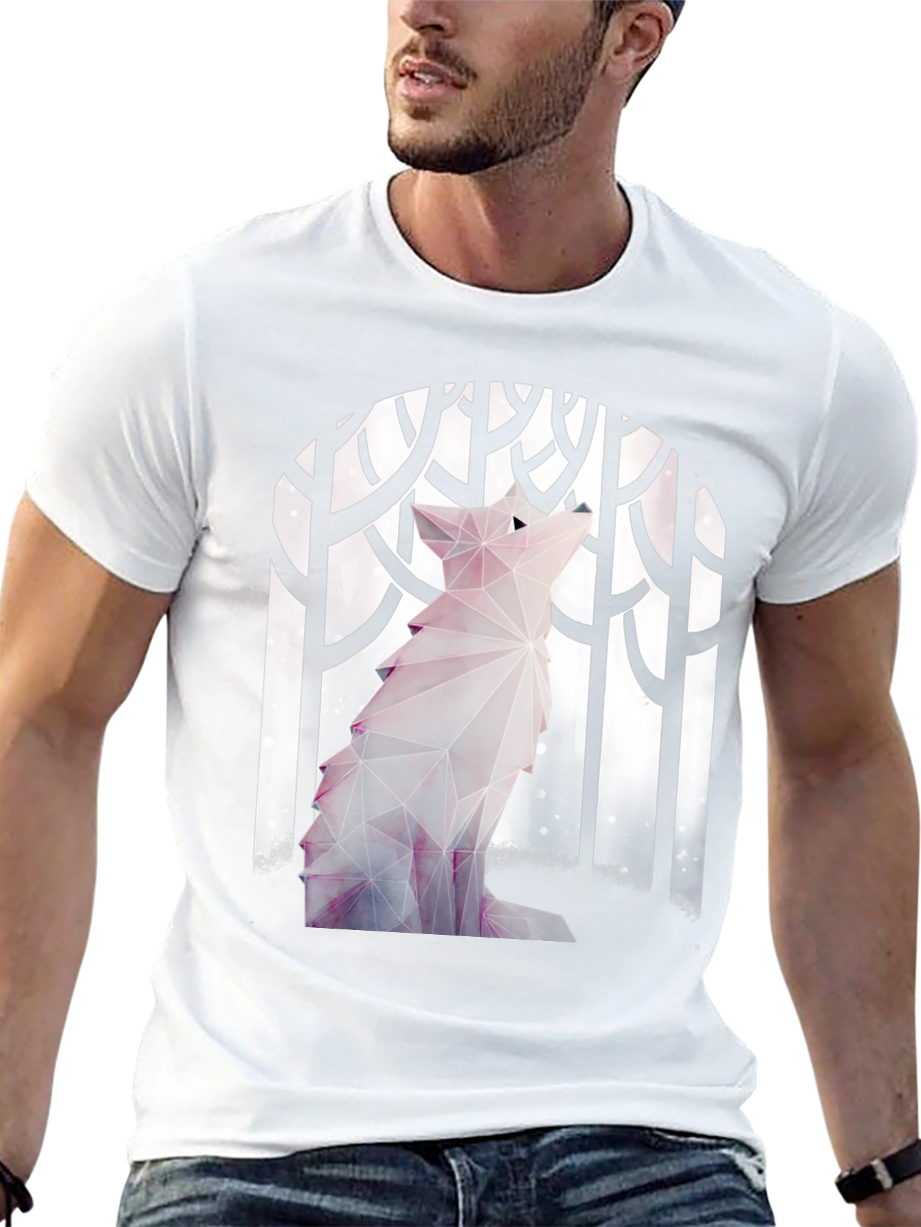 Geometric Wolf Graphic T-Shirt - Stylish Mens Tee