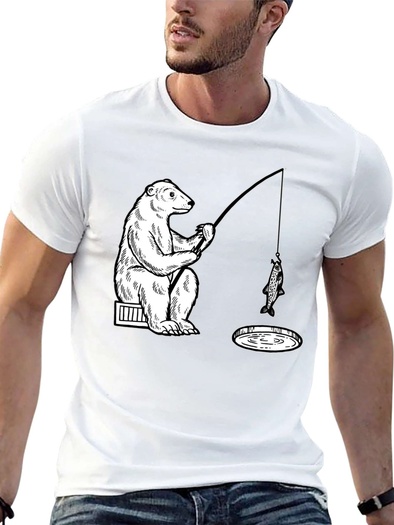 Bear Fishing Graphic Tee - Ice Hole Humor