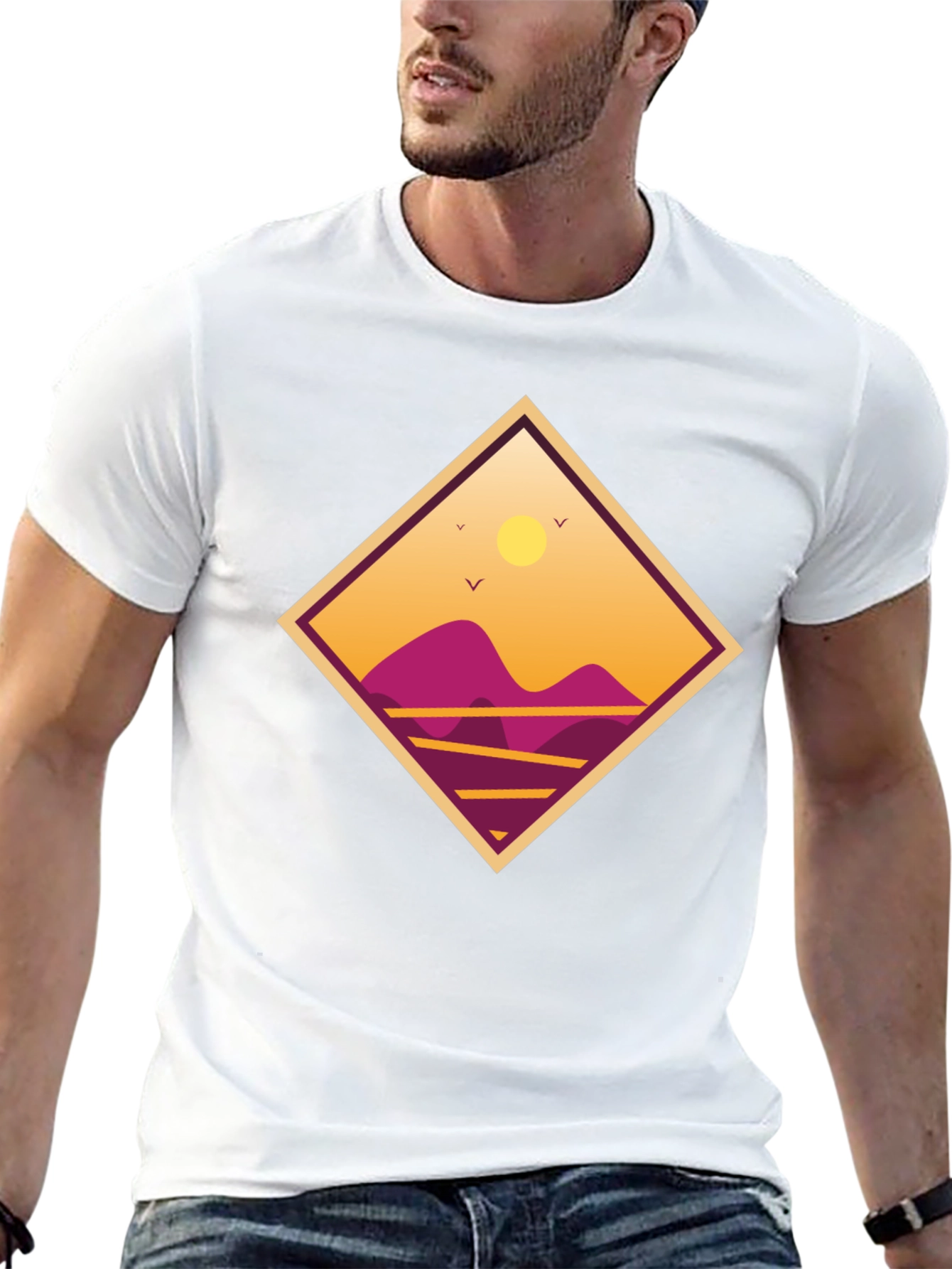 Sunset Mountain Graphic Tee - Black Cotton T-Shirt