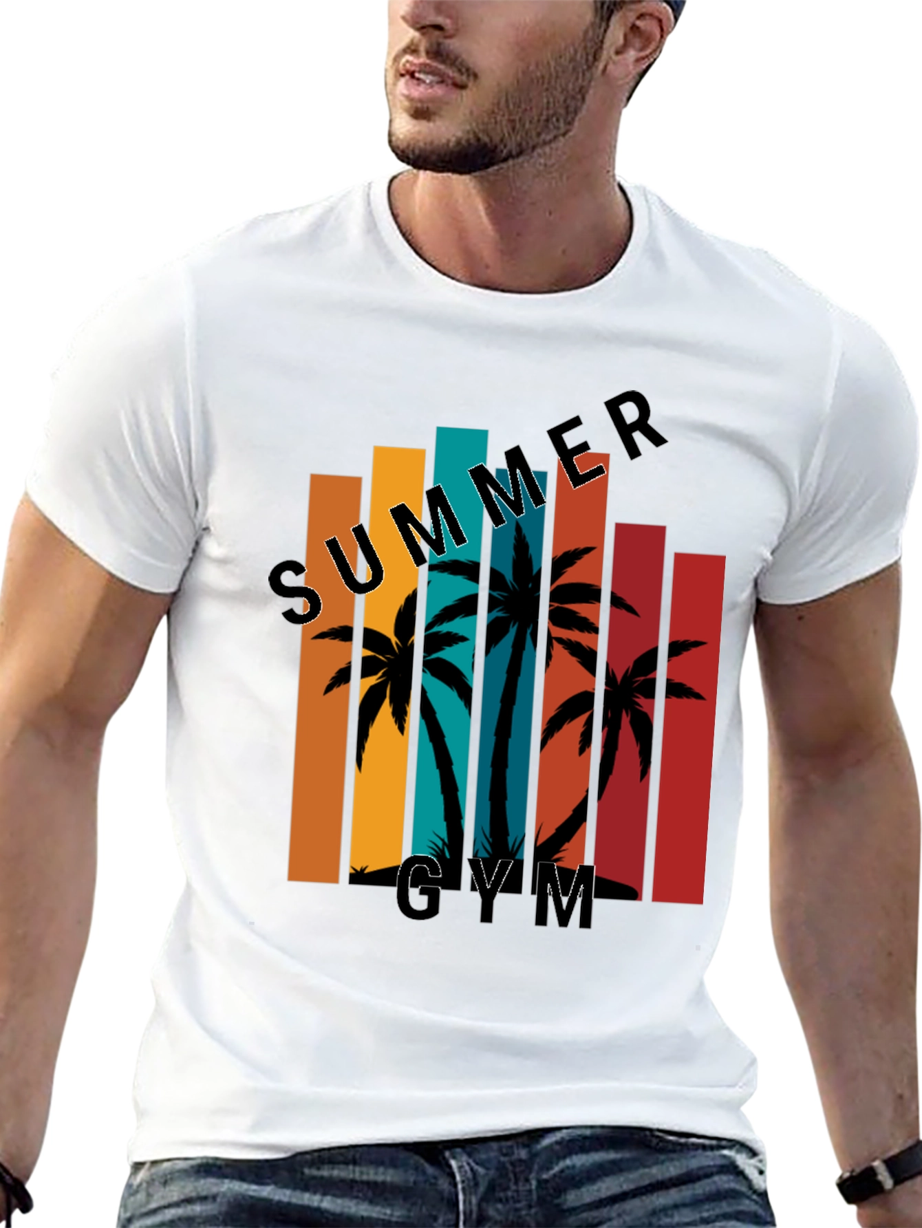 Summer Gym Black T-Shirt Palm Tree Graphic Tee