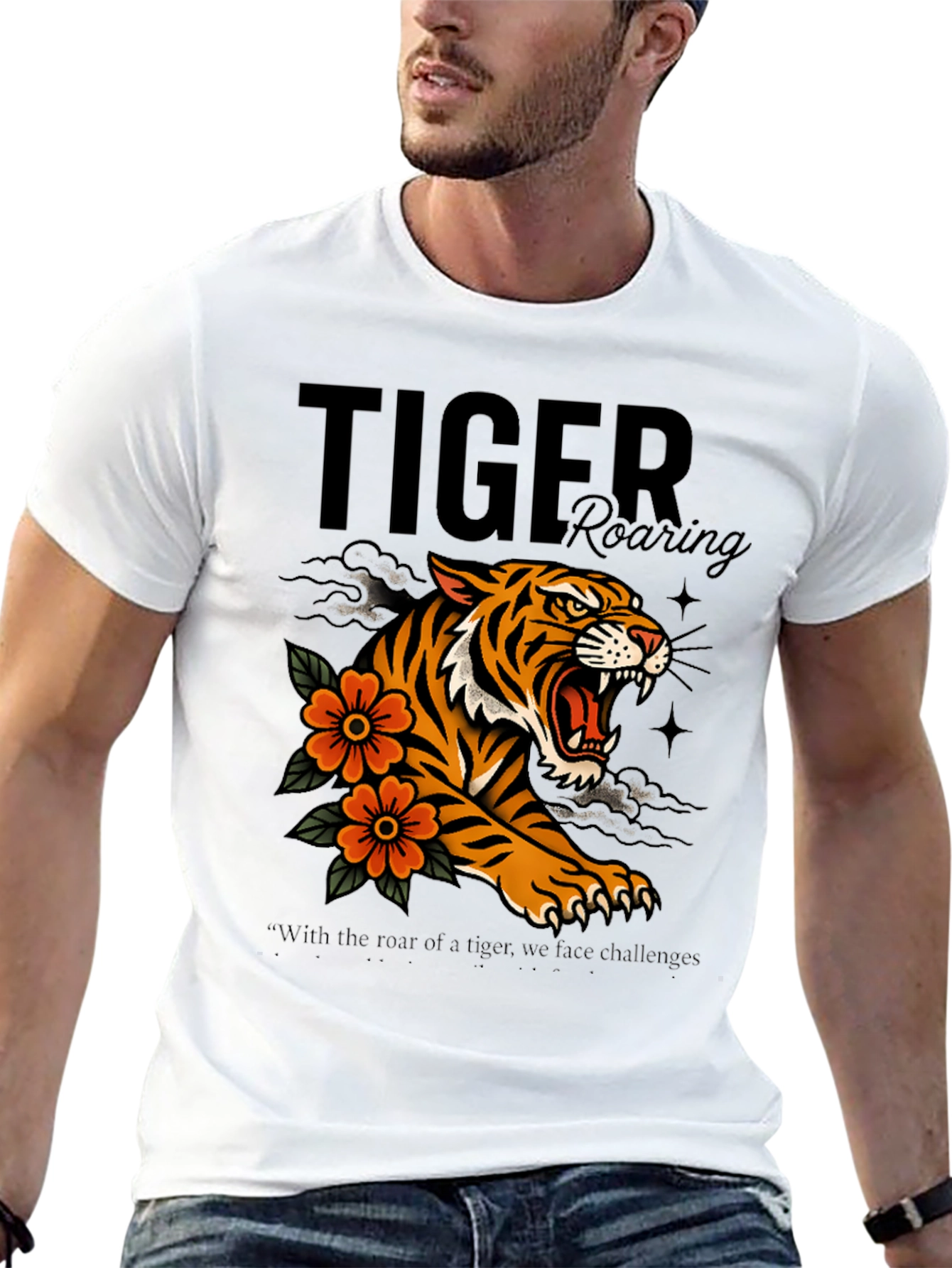 Tiger Roaring Graphic Print T-Shirt