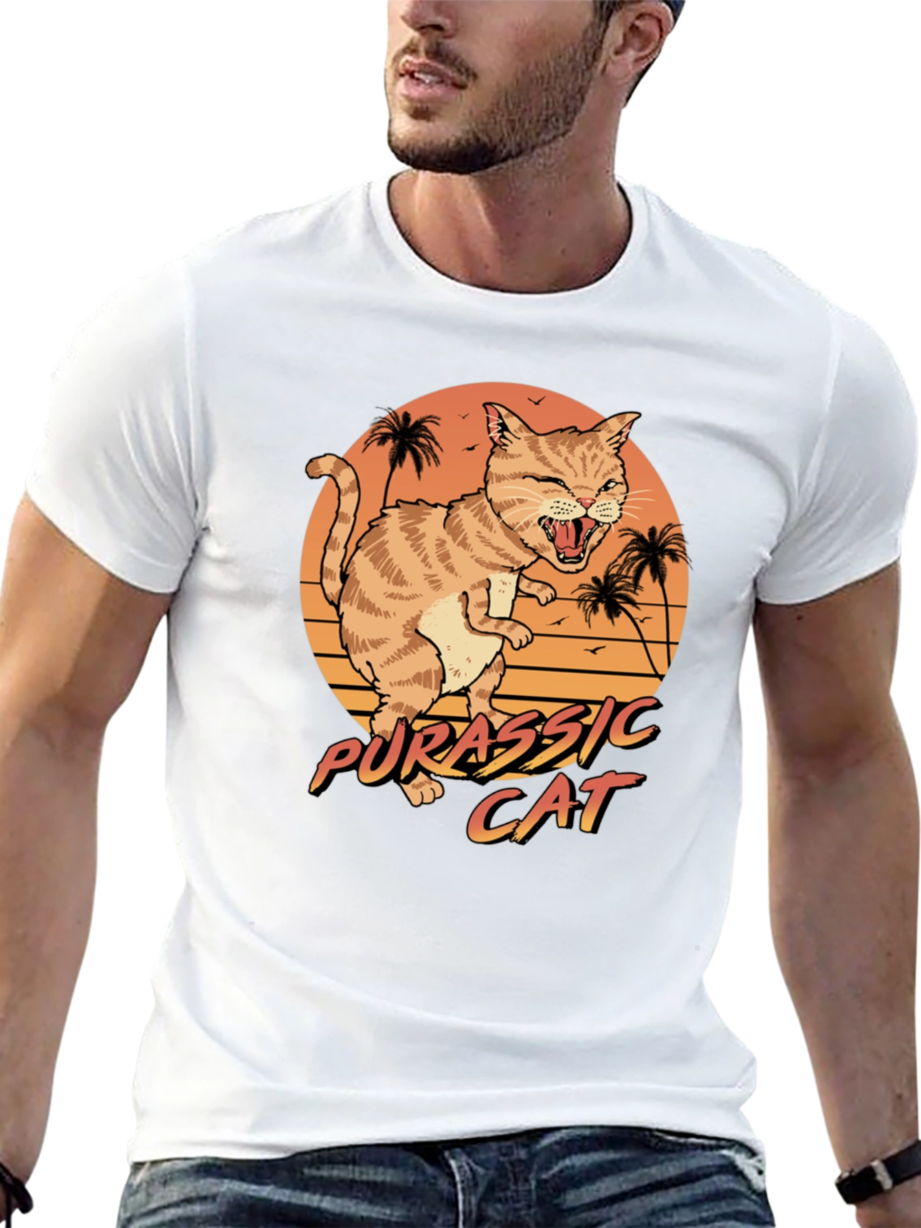 Jurassic Cat Graphic T-Shirt - Retro Style