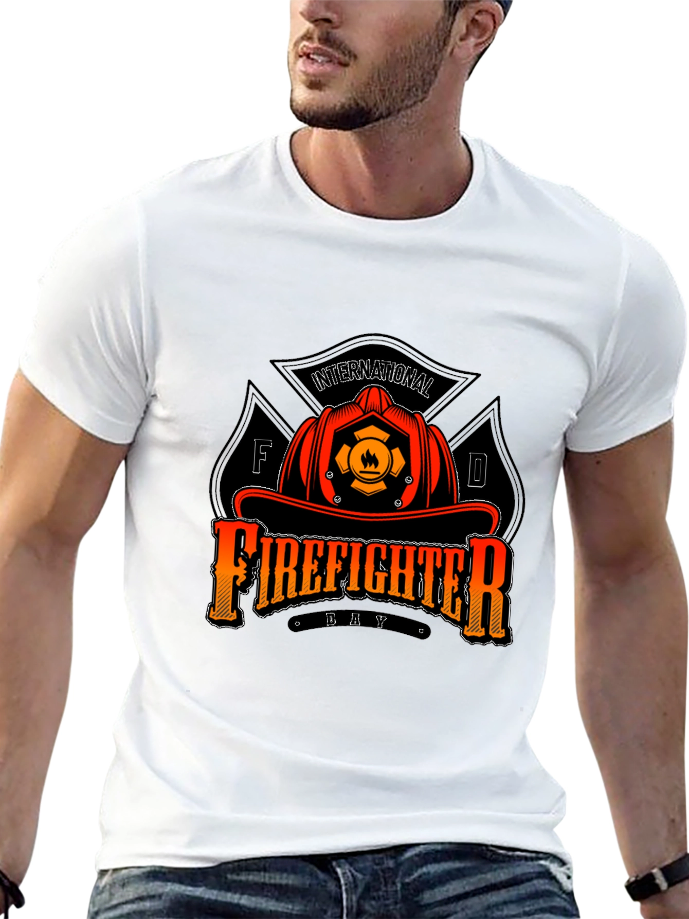 Firefighter Day T-Shirt - Black Crew Neck Tee