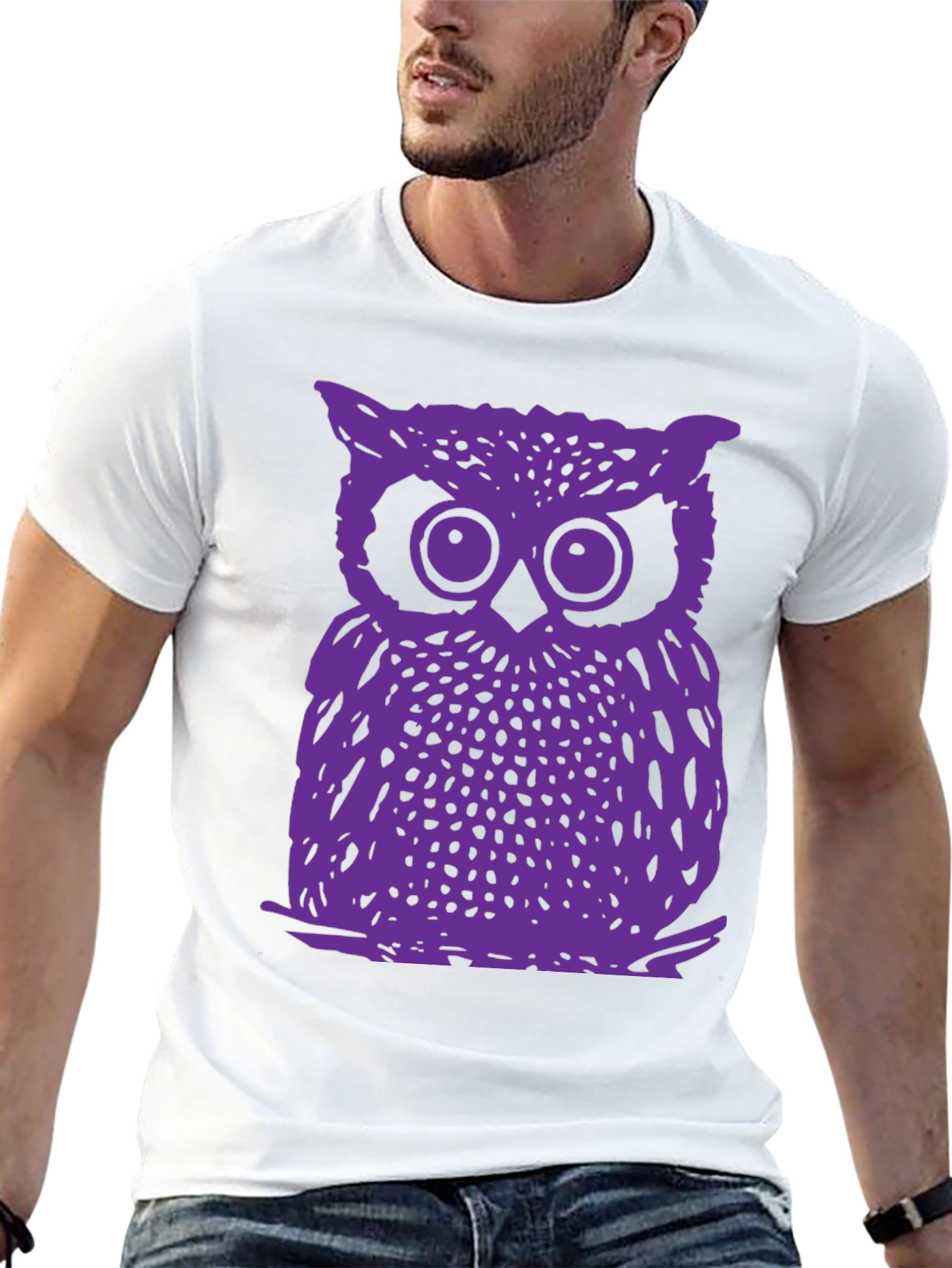 Purple Owl Graphic T-Shirt - Classic Crew Neck
