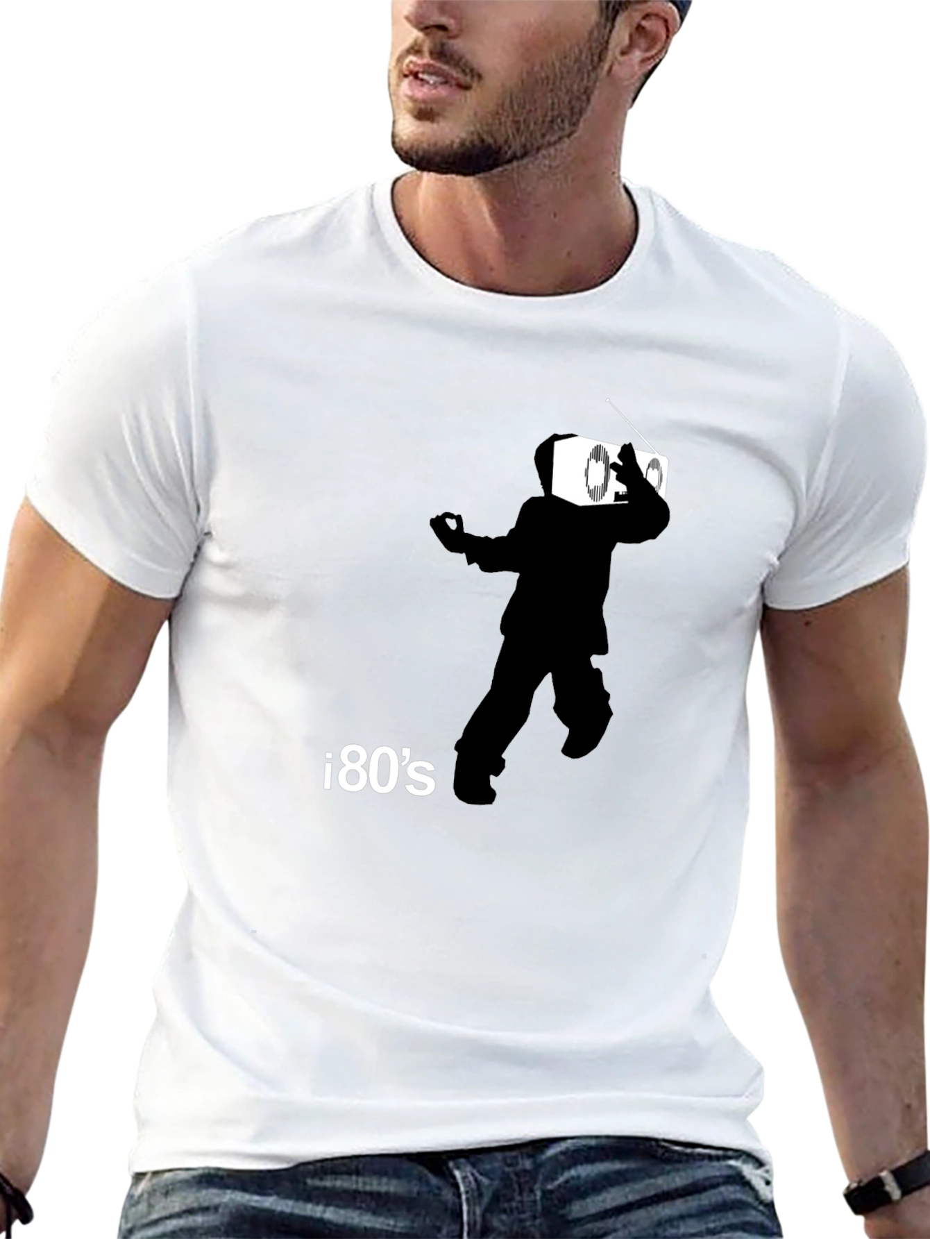 Retro 80s Radio Head Graphic Tee - Black