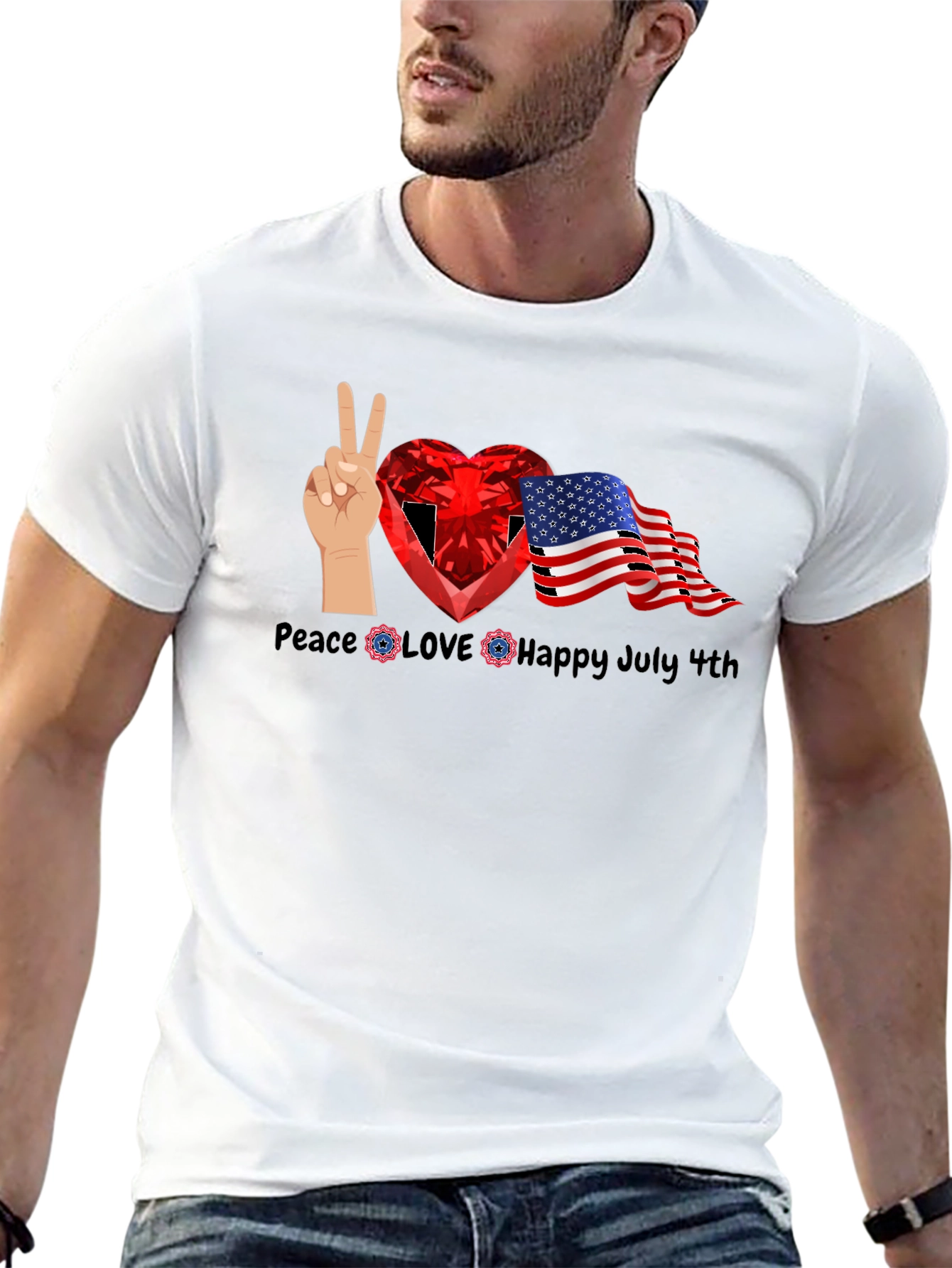 Patriotic 4th of July Peace Love Happy Tee