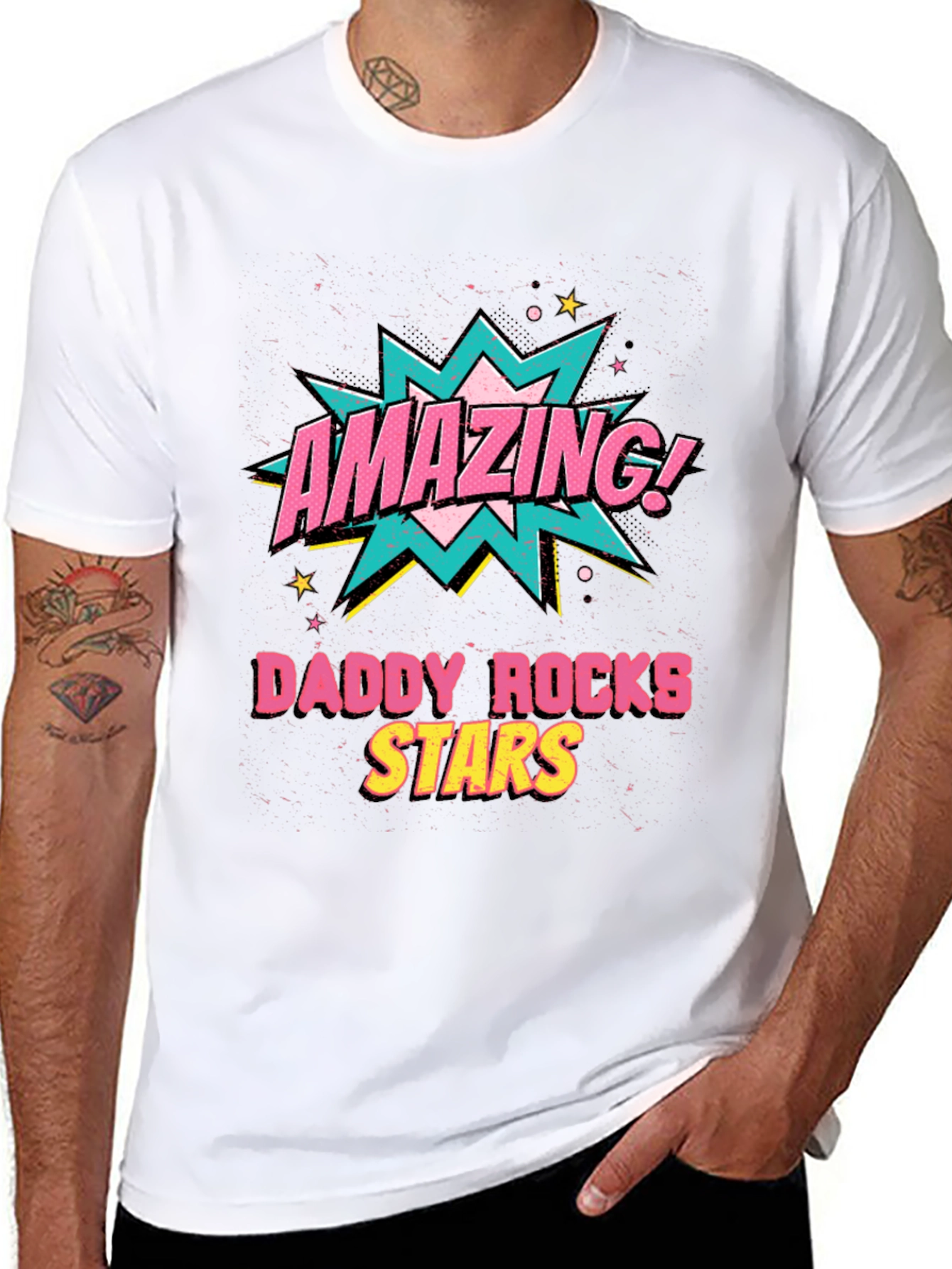 Amazing Daddy Rocks Stars Graphic T-Shirt - Black