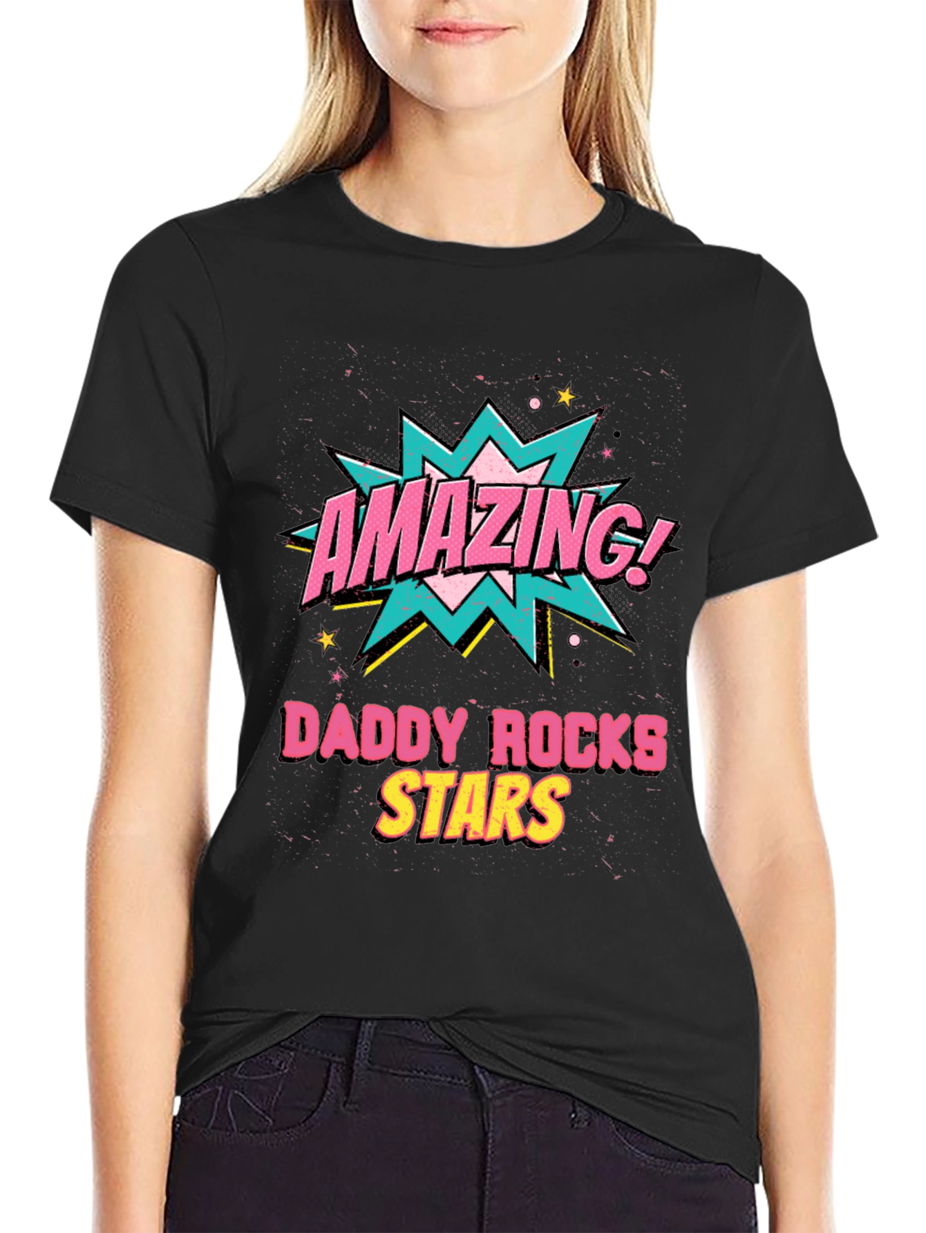 Amazing Daddy Rocks Stars Graphic T-Shirt - Black