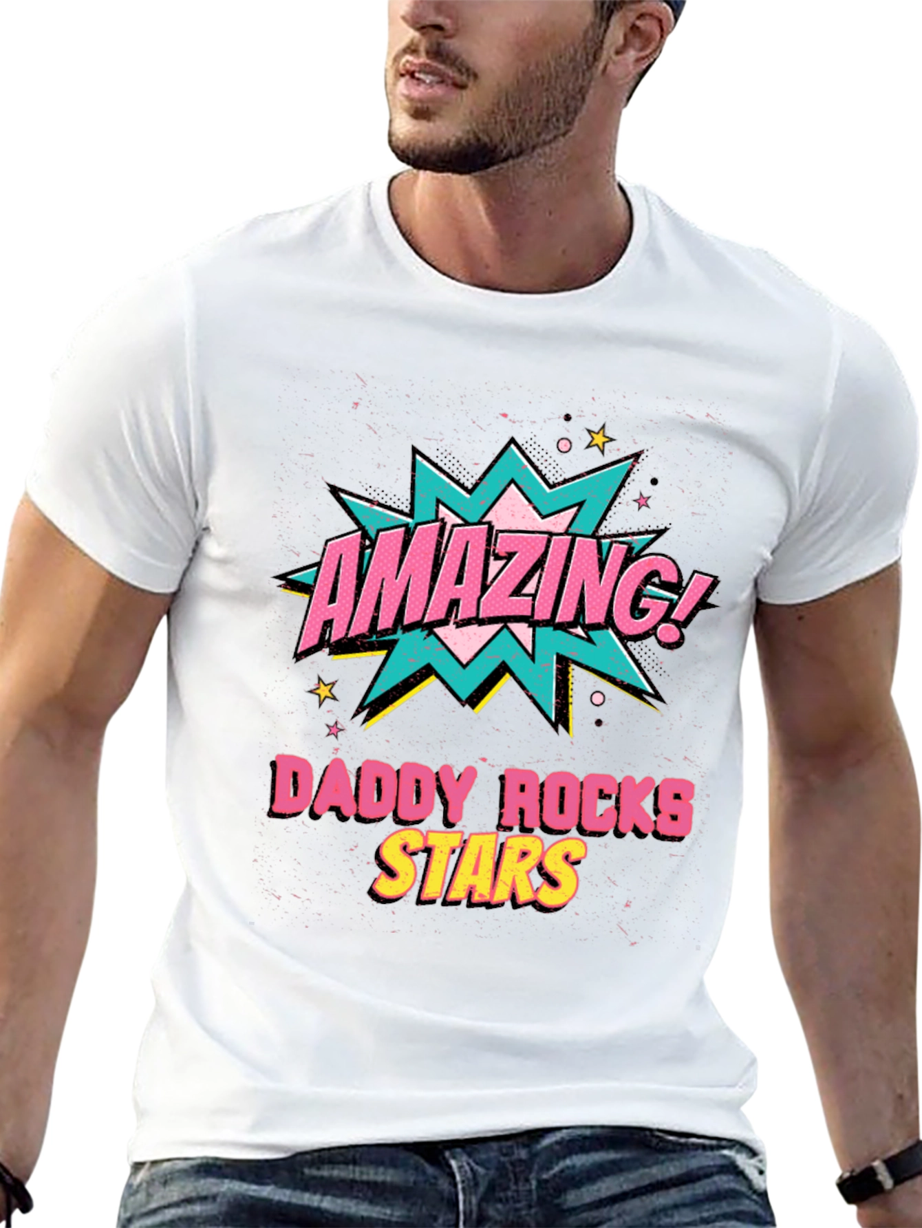 Amazing Daddy Rocks Stars Graphic T-Shirt - Black