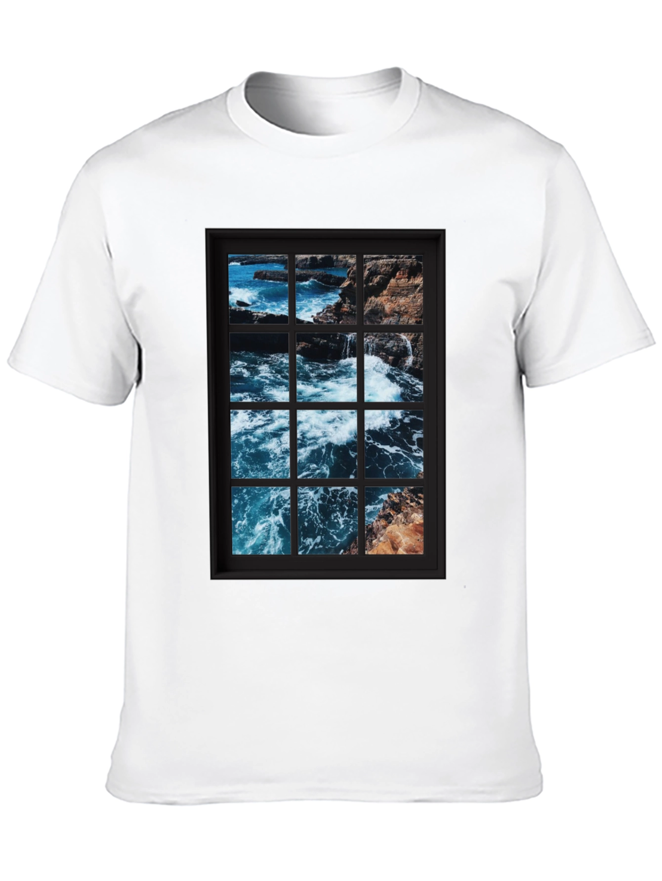 Ocean View Graphic Tee - Black Cotton T-Shirt