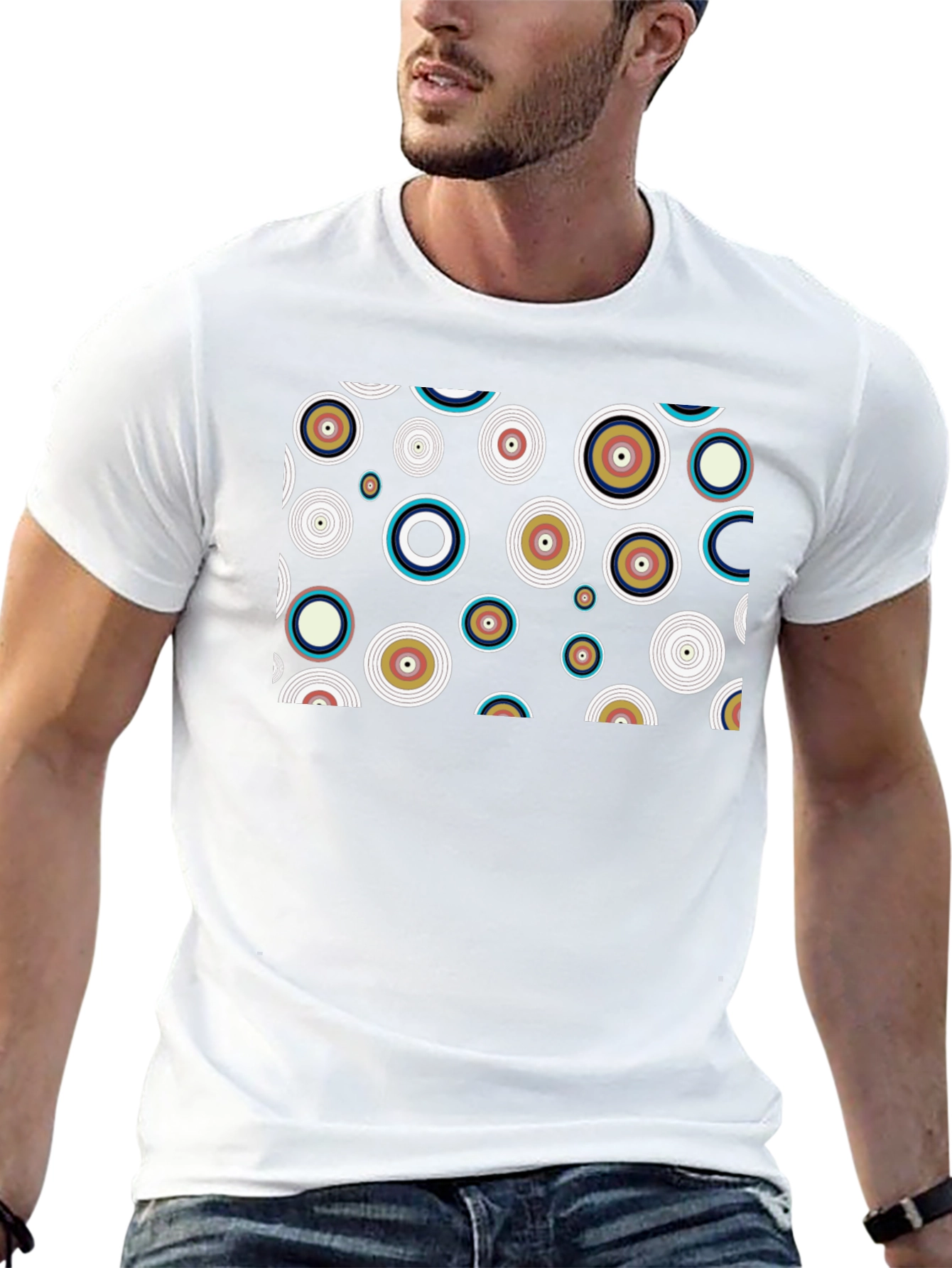 Retro Circle Pattern Black T-Shirt
