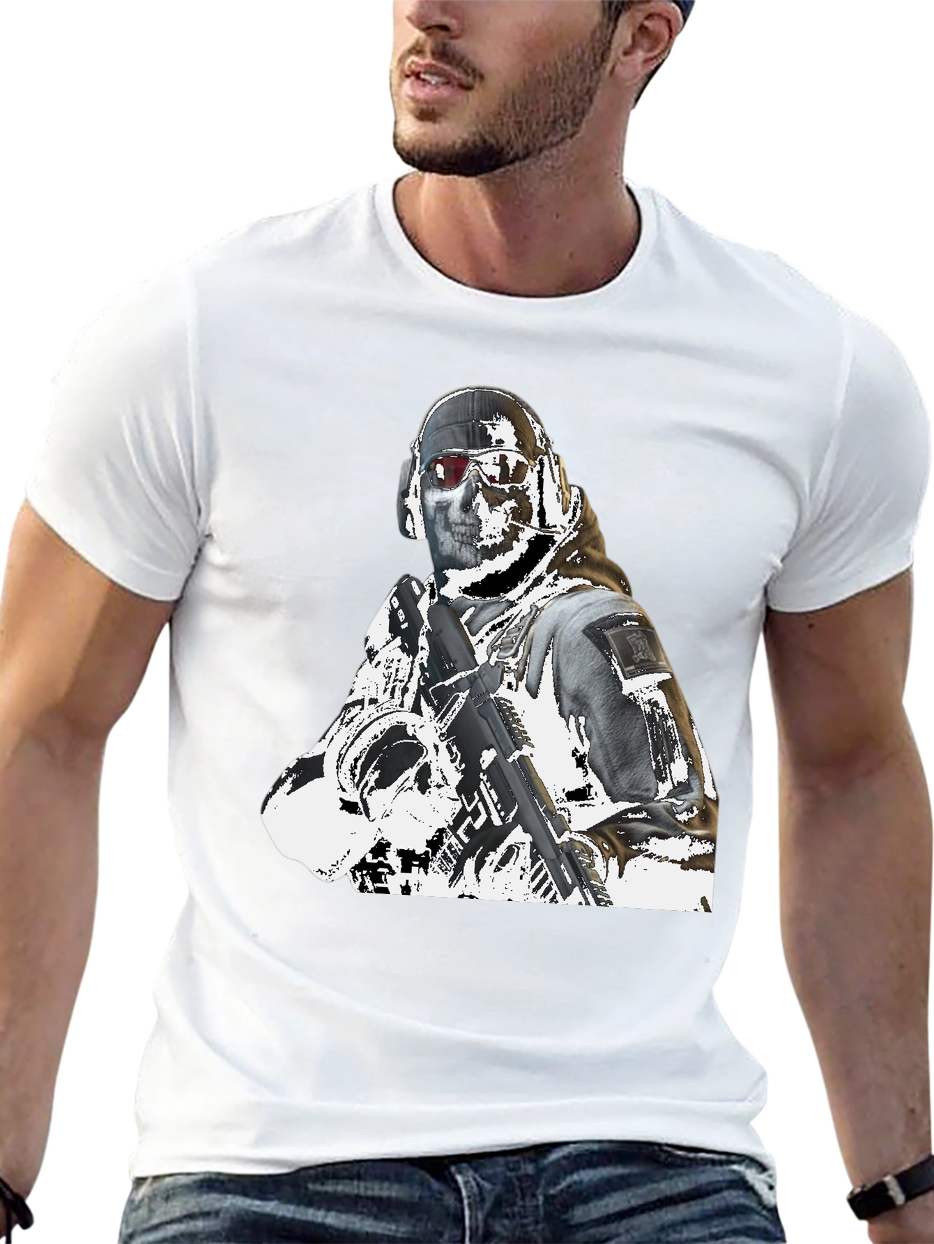 Tactical Soldier Graphic Tee - Black Cotton T-Shirt
