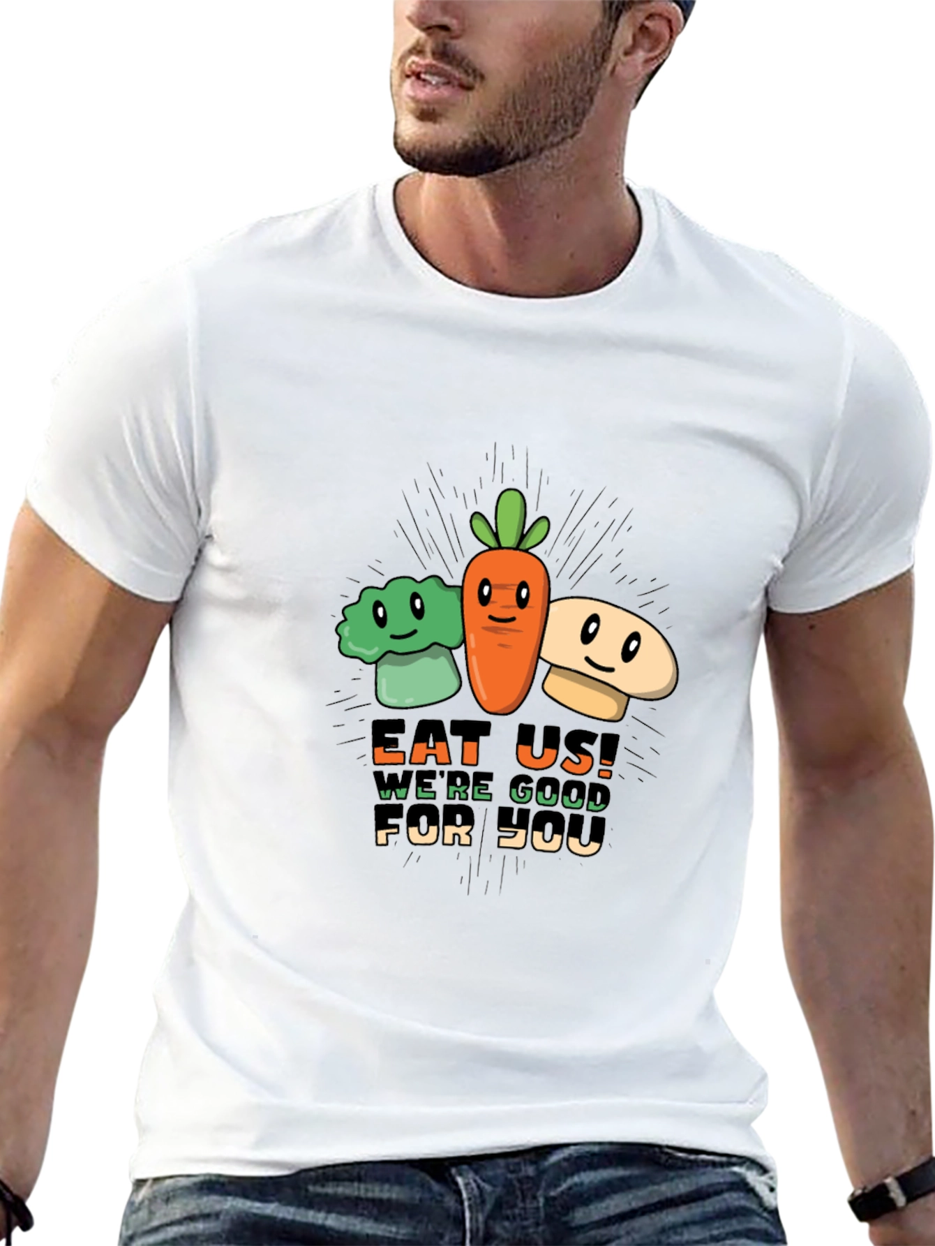 Eat Us! Vegetable Graphic Print Black Tee
