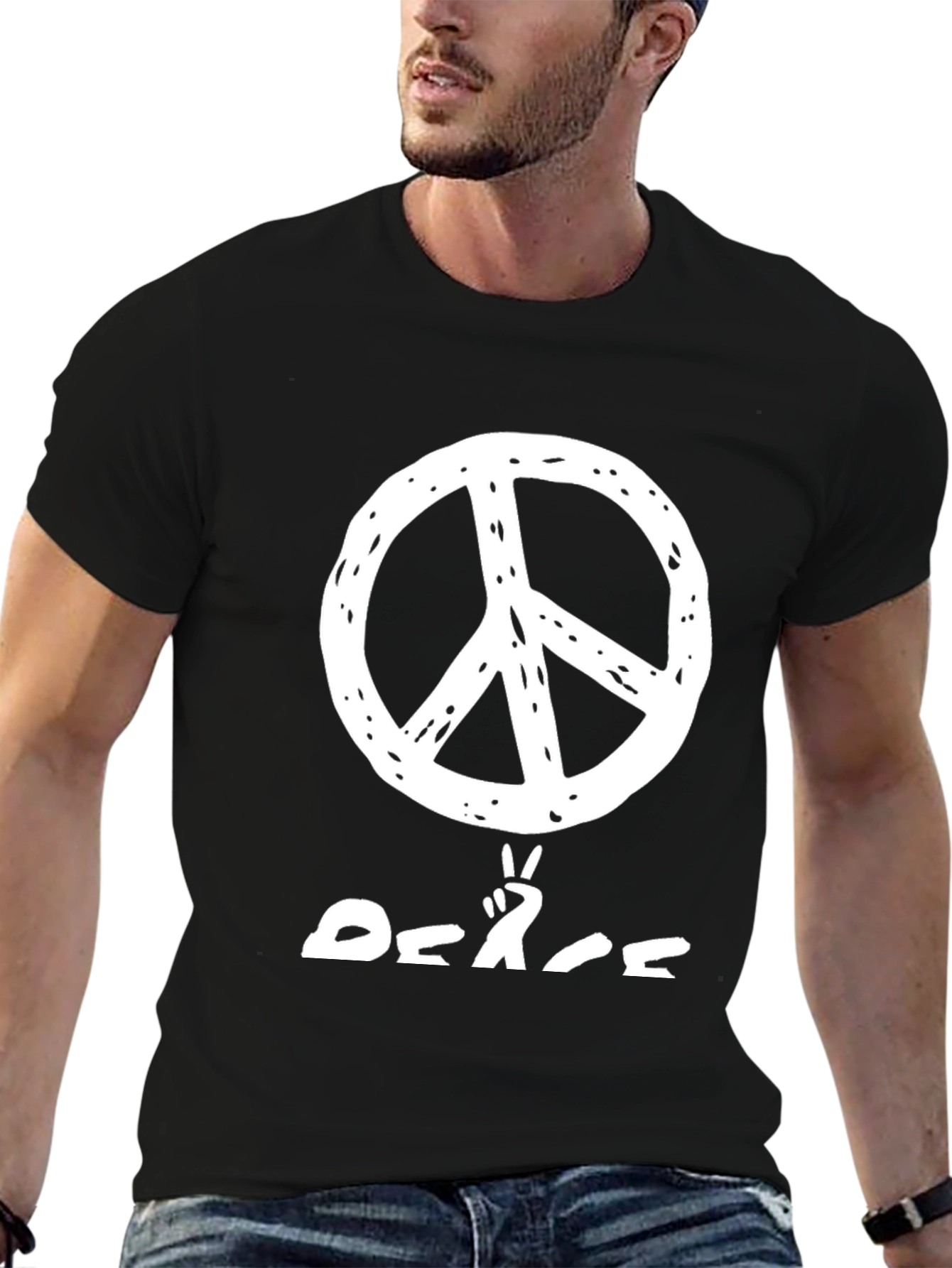 Peace Sign Graphic Tee - Casual Black T-Shirt