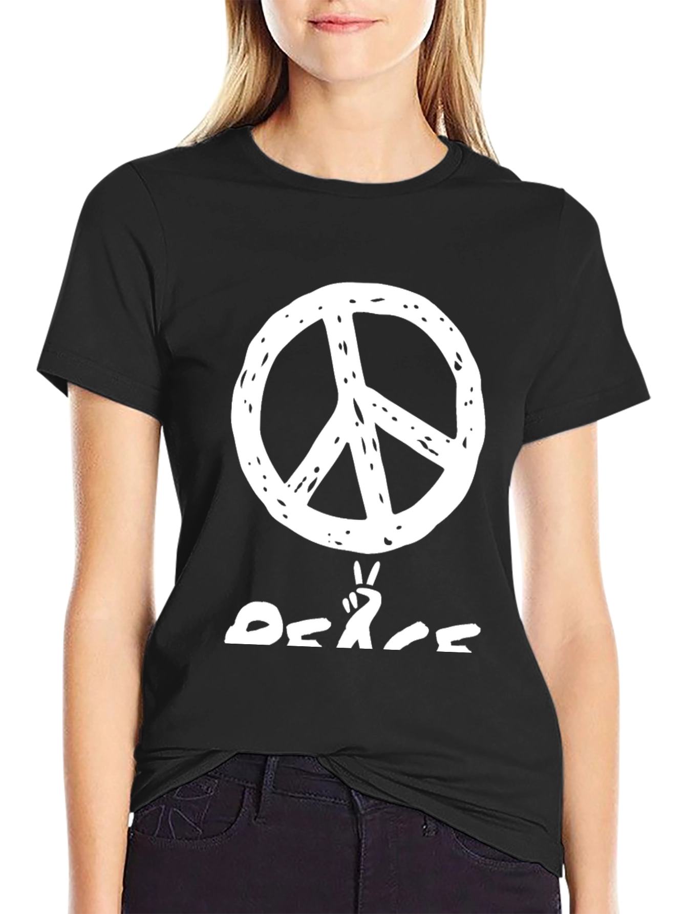 Peace Sign Graphic Tee - Casual Black T-Shirt