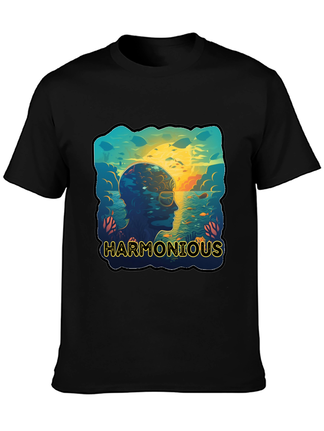 Harmonious Ocean Mind T-Shirt - Black Cotton Tee