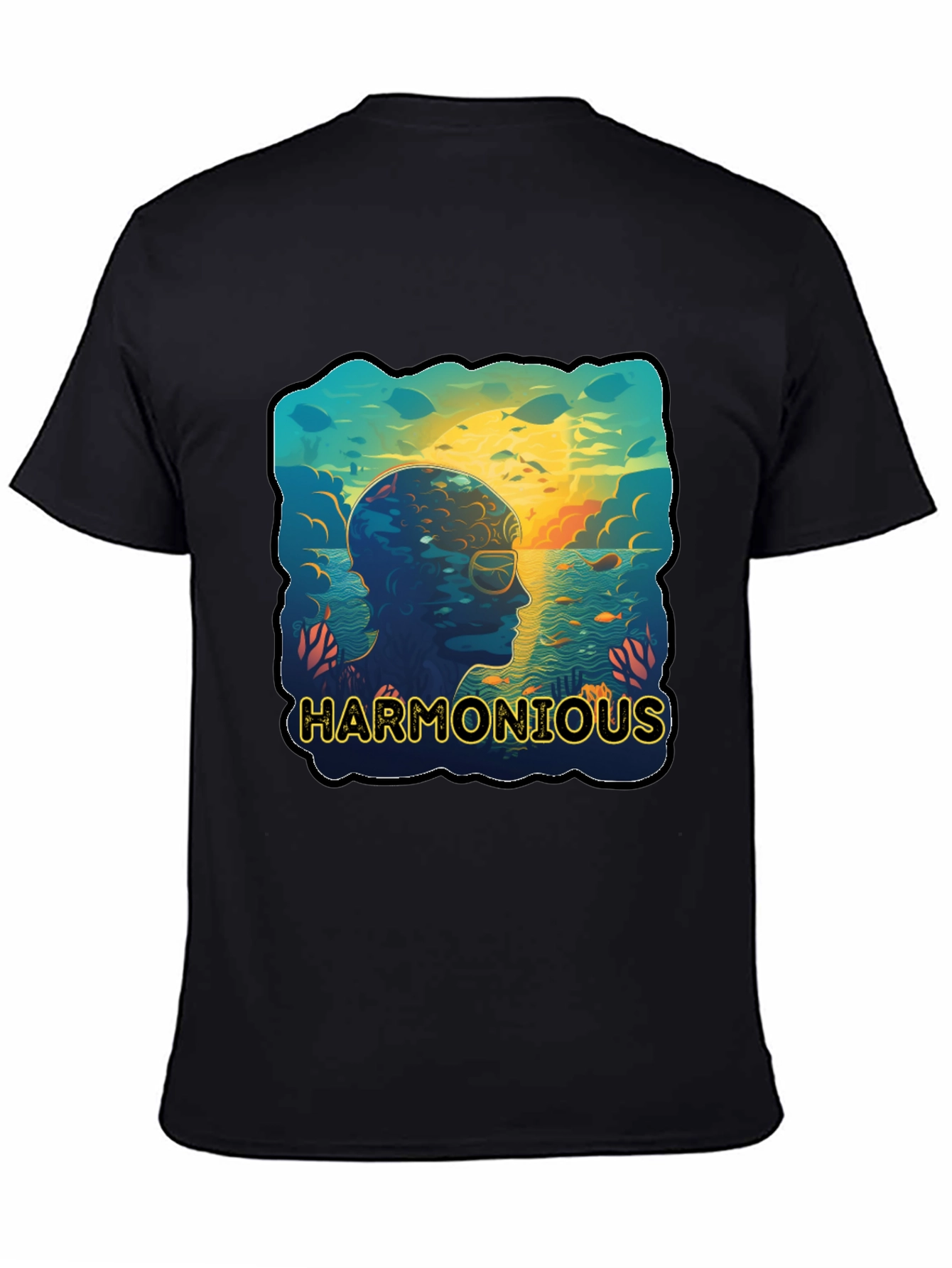 Harmonious Ocean Mind T-Shirt - Black Cotton Tee