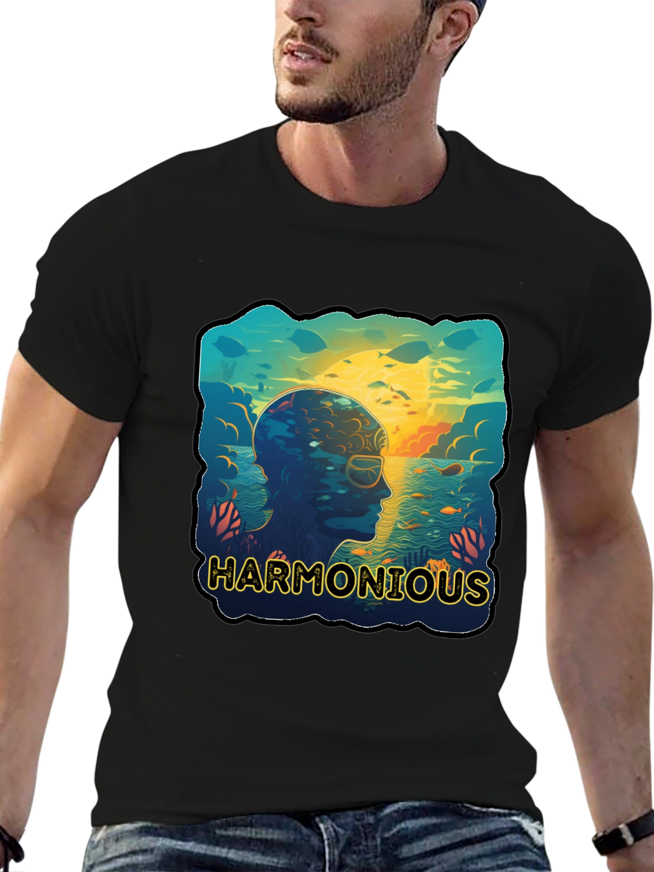 Harmonious Ocean Mind T-Shirt - Black Cotton Tee