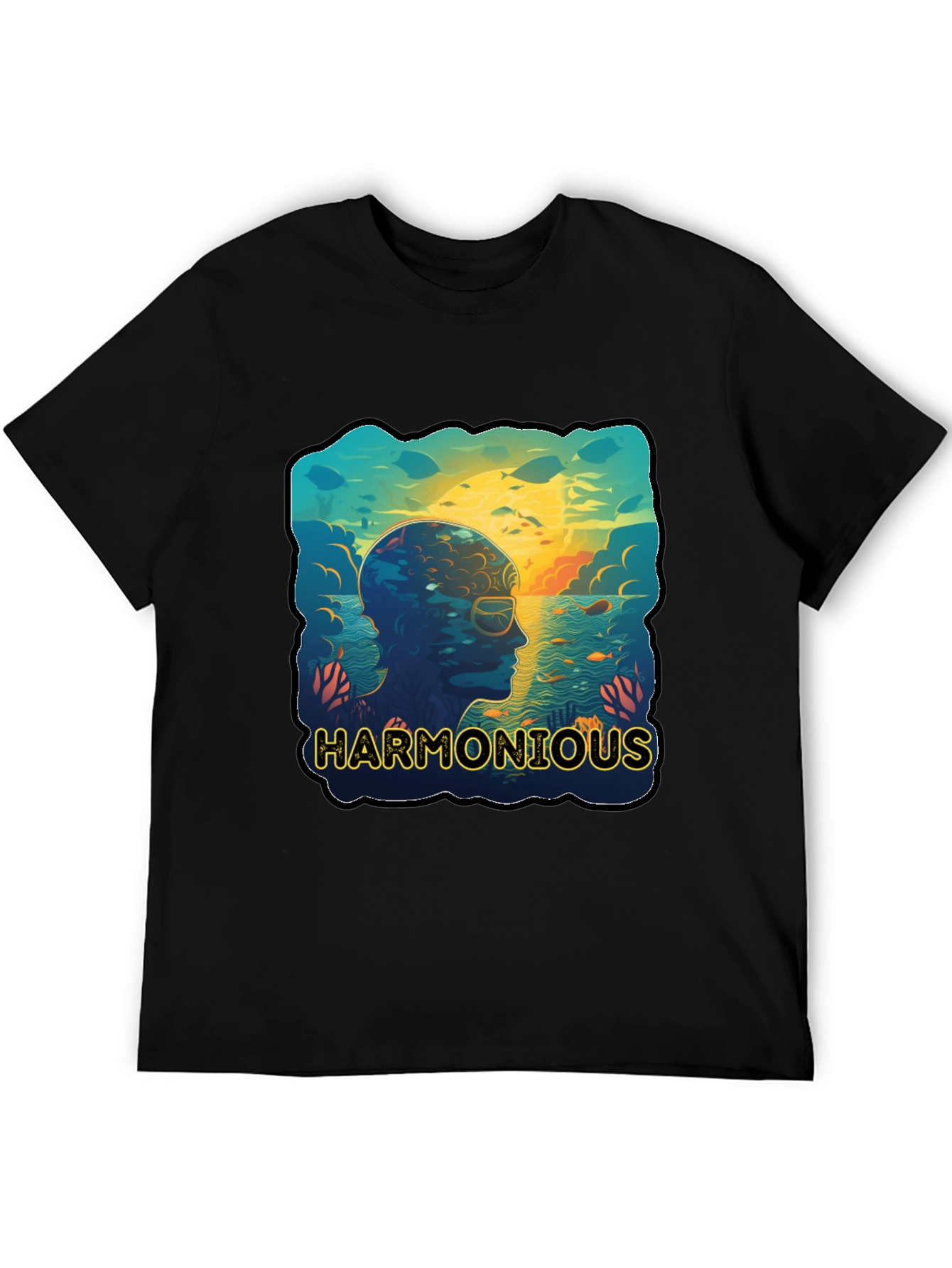 Harmonious Ocean Mind T-Shirt - Black Cotton Tee