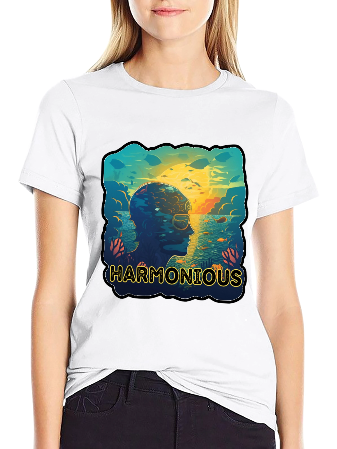 Harmonious Ocean Mind T-Shirt - Black Cotton Tee