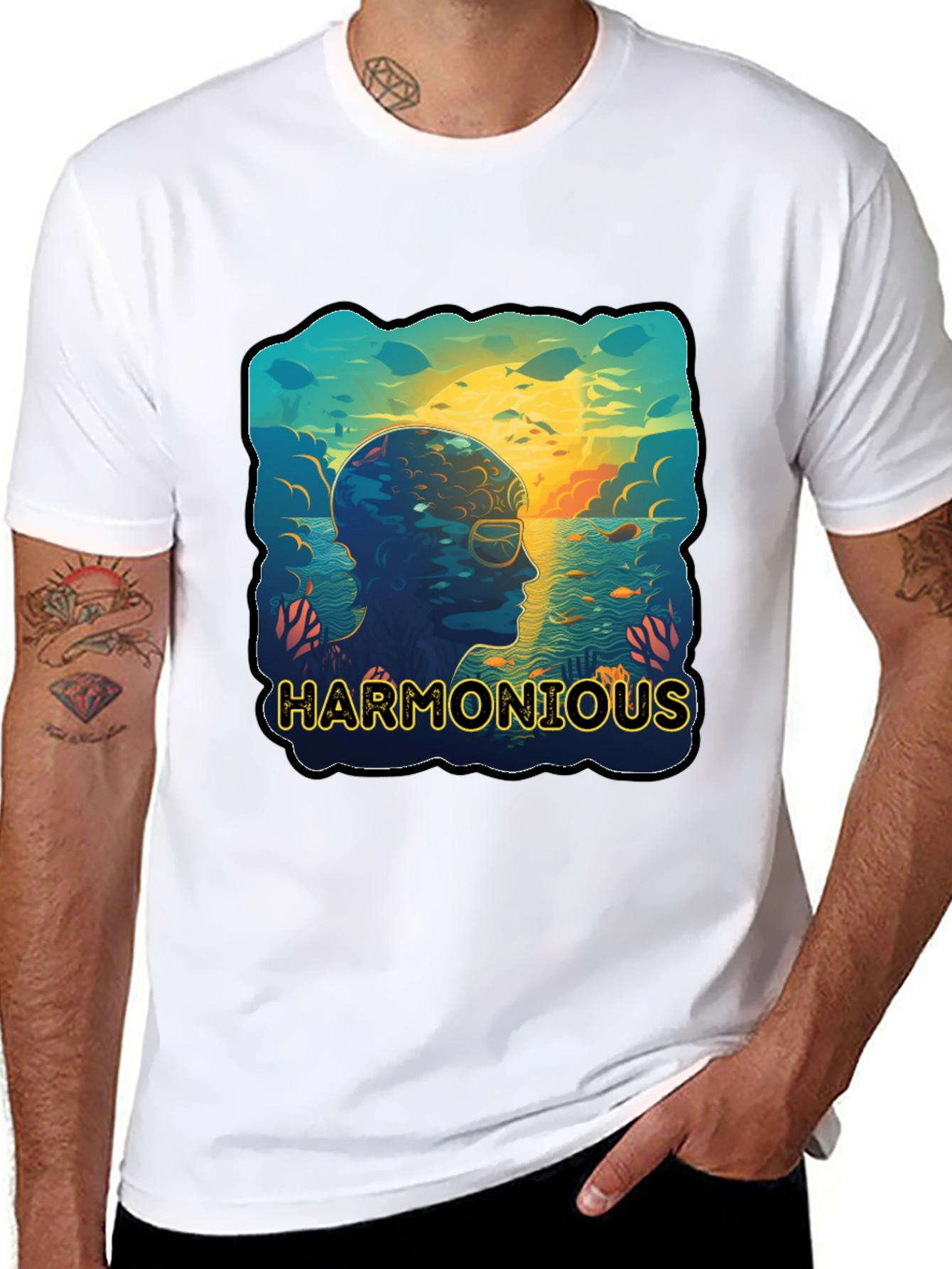 Harmonious Ocean Mind T-Shirt - Black Cotton Tee