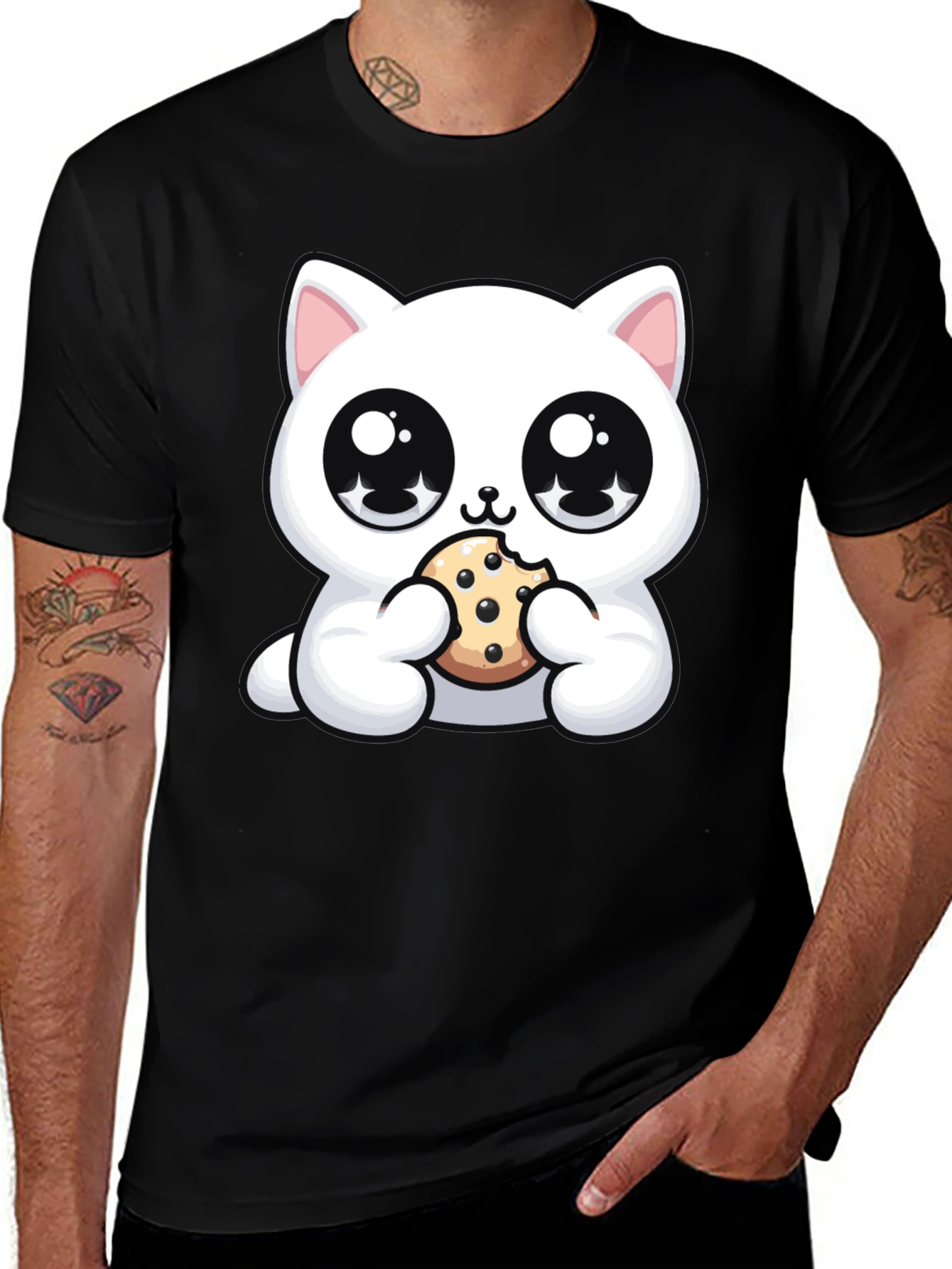 Cute Kitten Eating Cookie Graphic T-Shirt