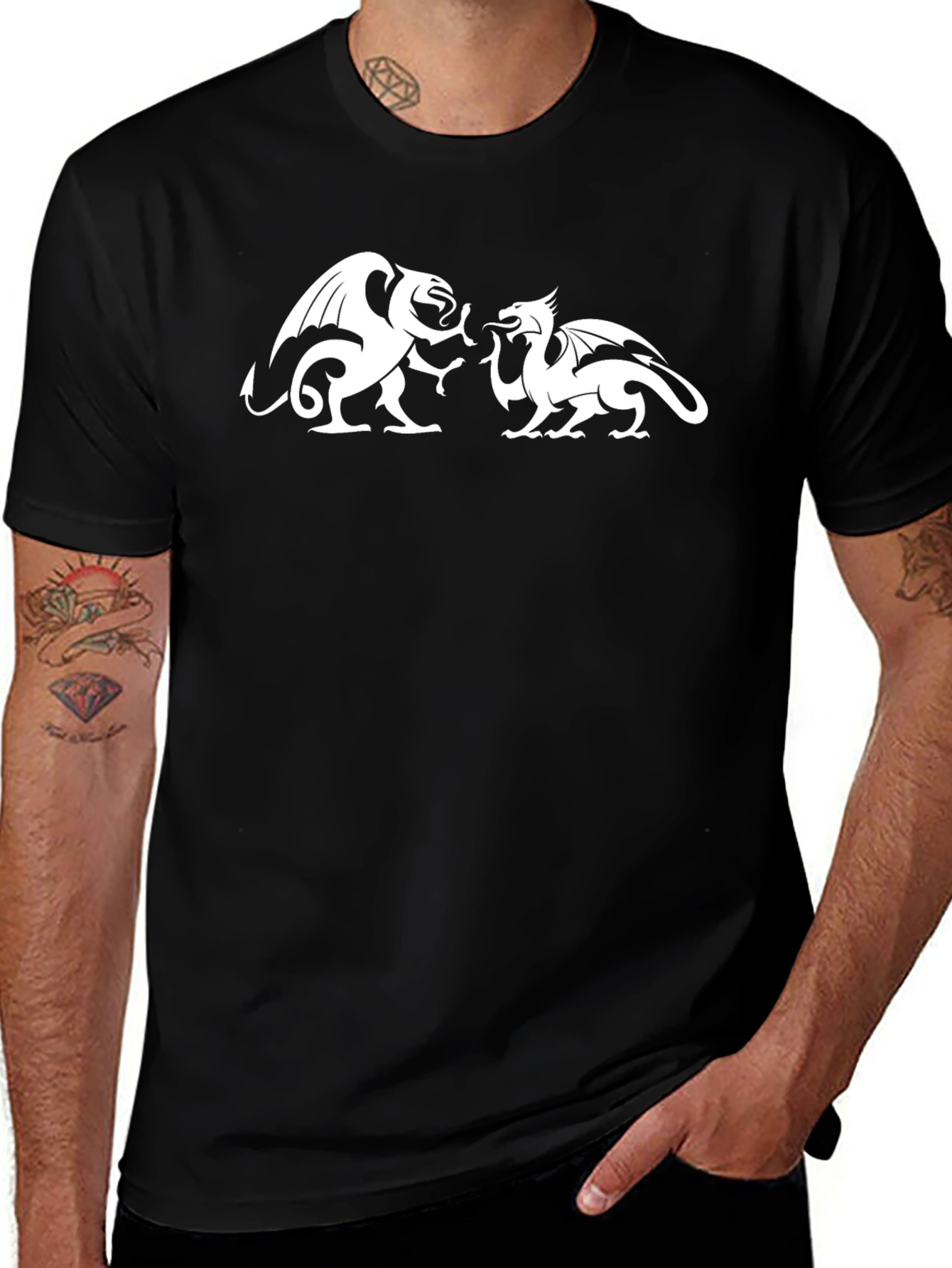 Dragon Duel Graphic Tee - Black Cotton T-Shirt
