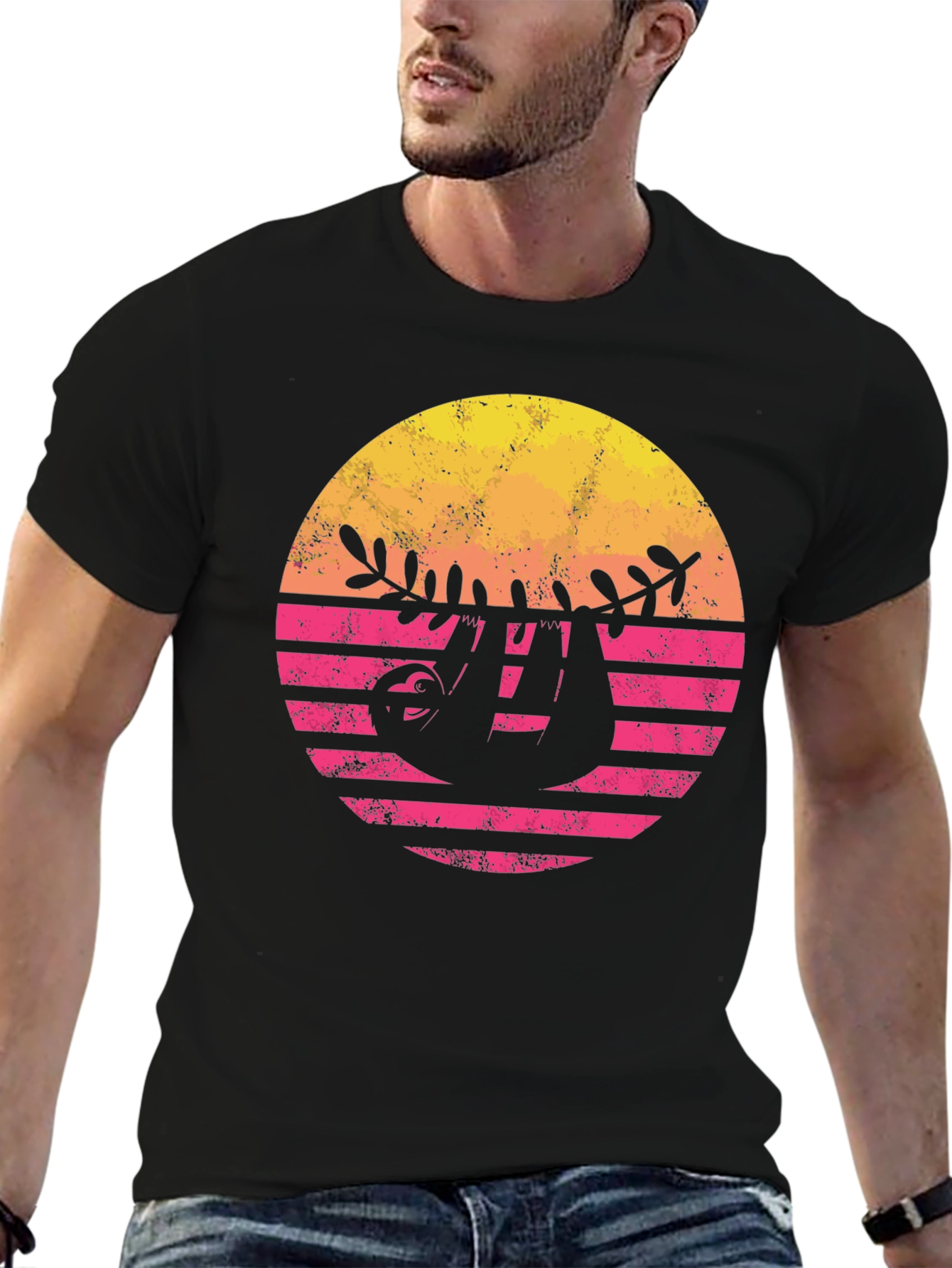 Retro Sloth Sunset Graphic Tee