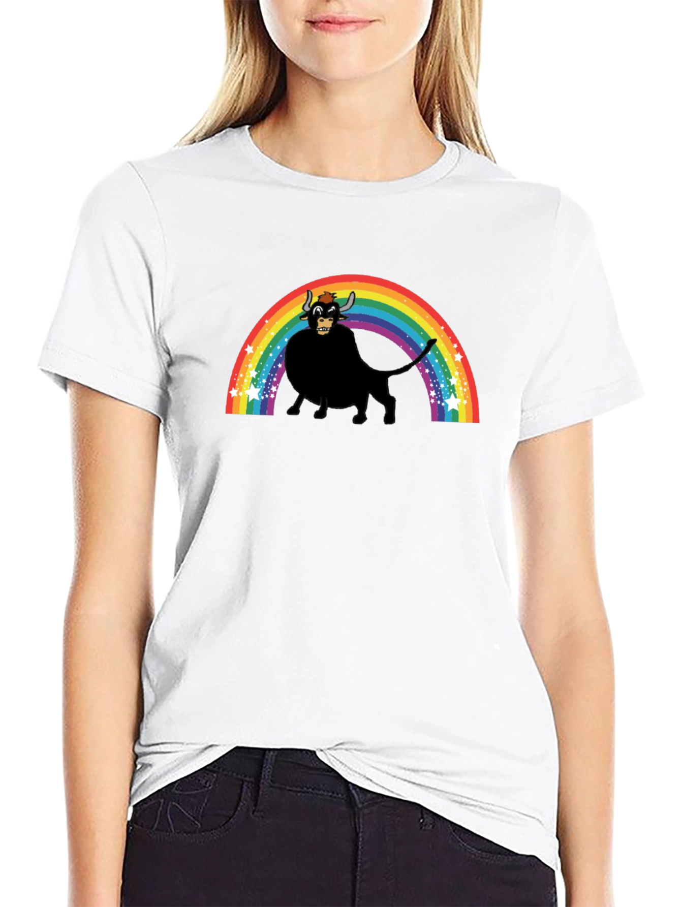 Rainbow Bull Graphic Tee - Black Unisex T-Shirt
