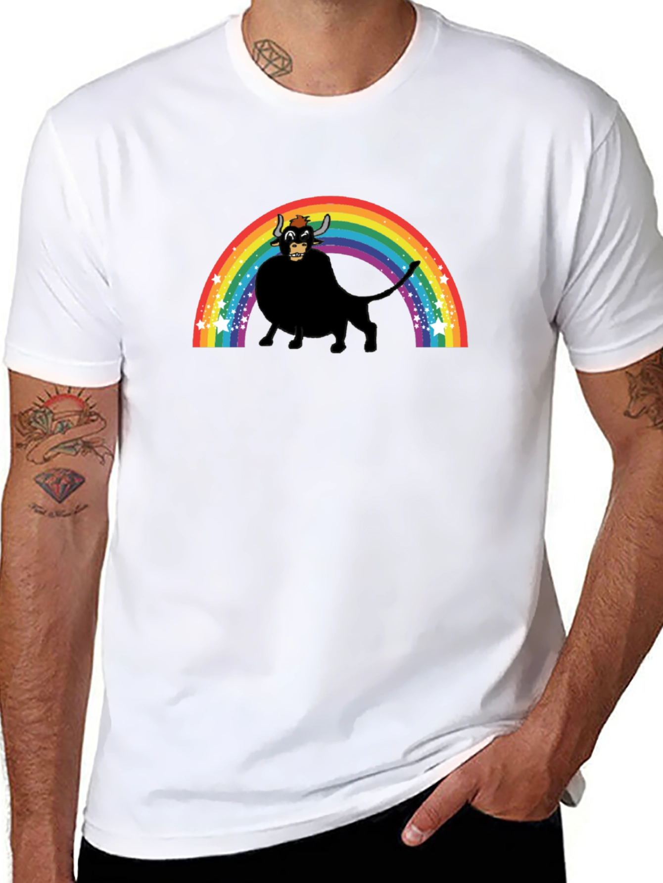 Rainbow Bull Graphic Tee - Black Unisex T-Shirt