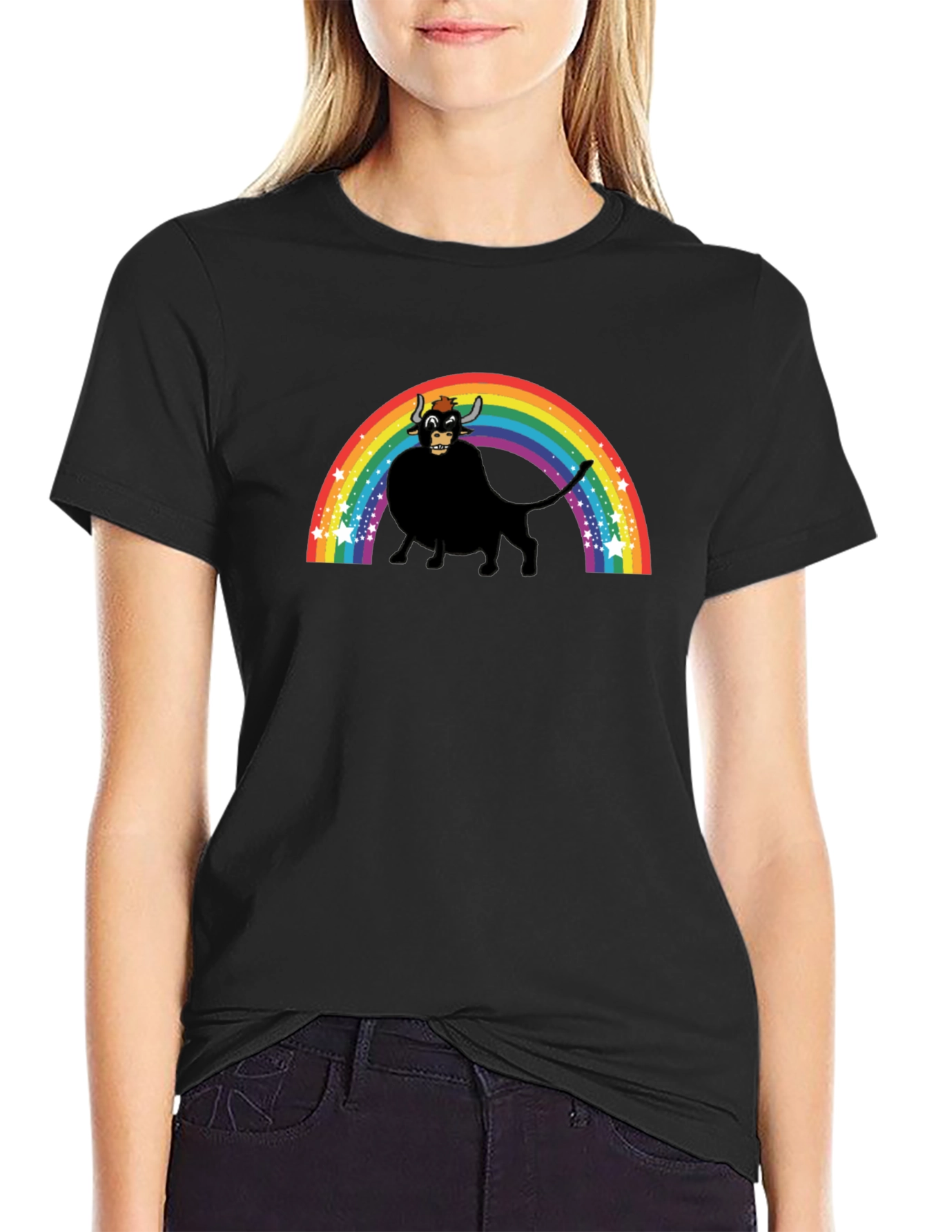 Rainbow Bull Graphic Tee - Black Unisex T-Shirt