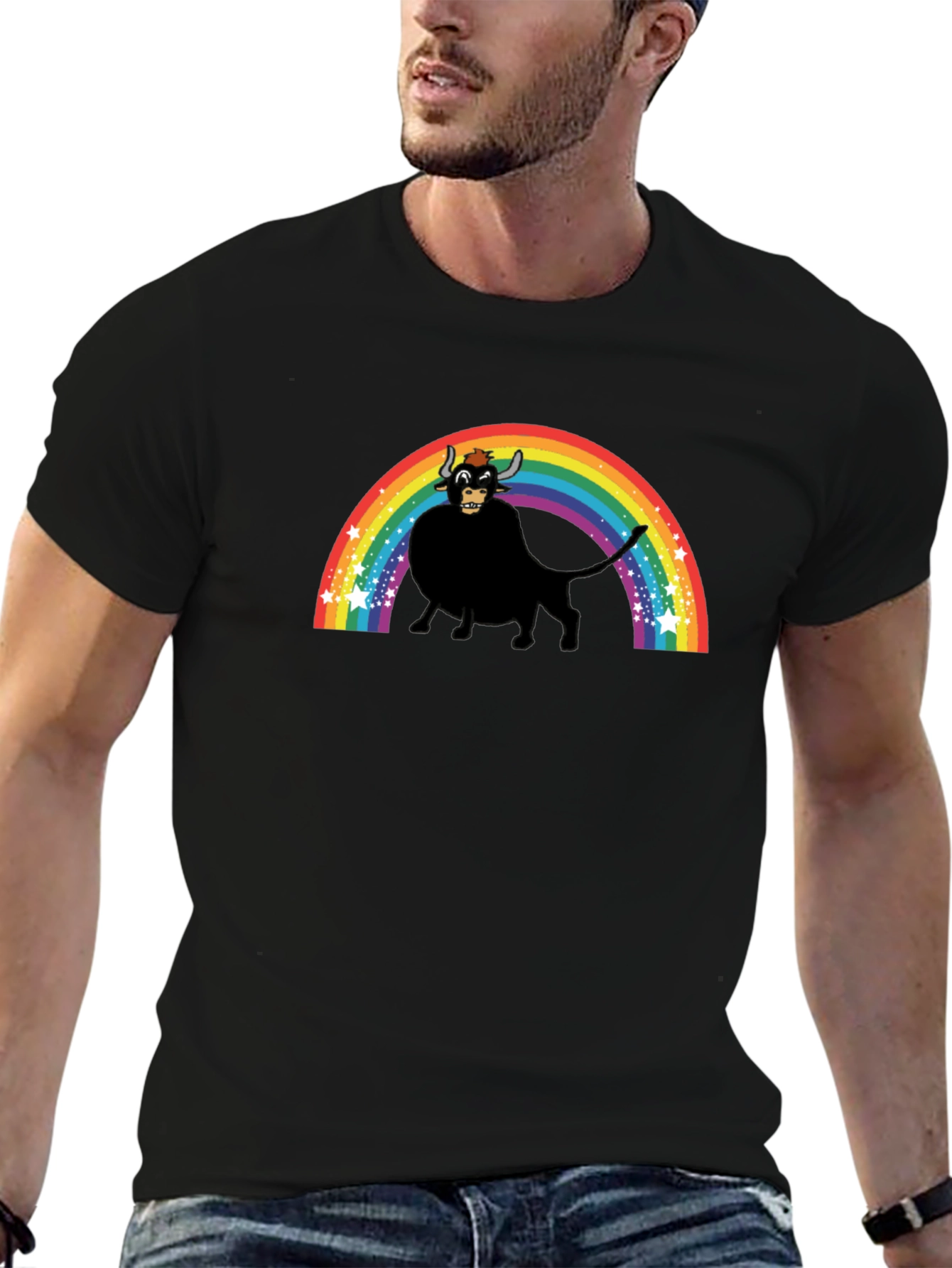 Rainbow Bull Graphic Tee - Black Unisex T-Shirt