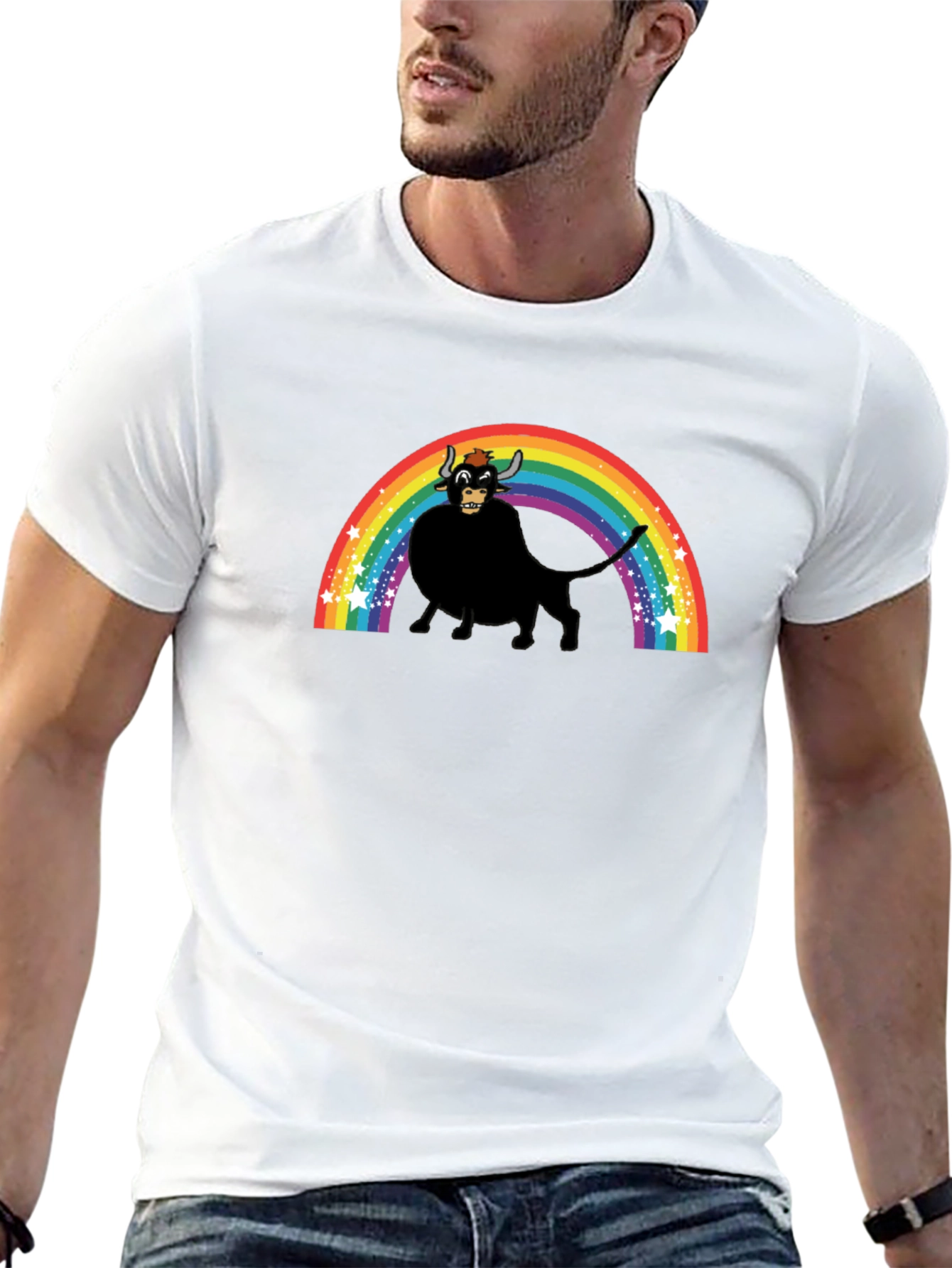 Rainbow Bull Graphic Tee - Black Unisex T-Shirt