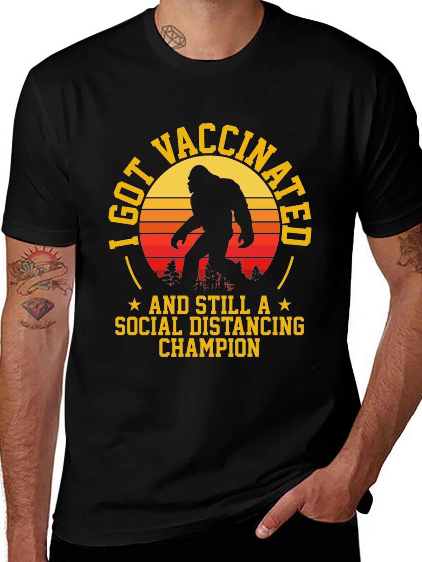 Vaccinated Bigfoot Social Distancing T-Shirt