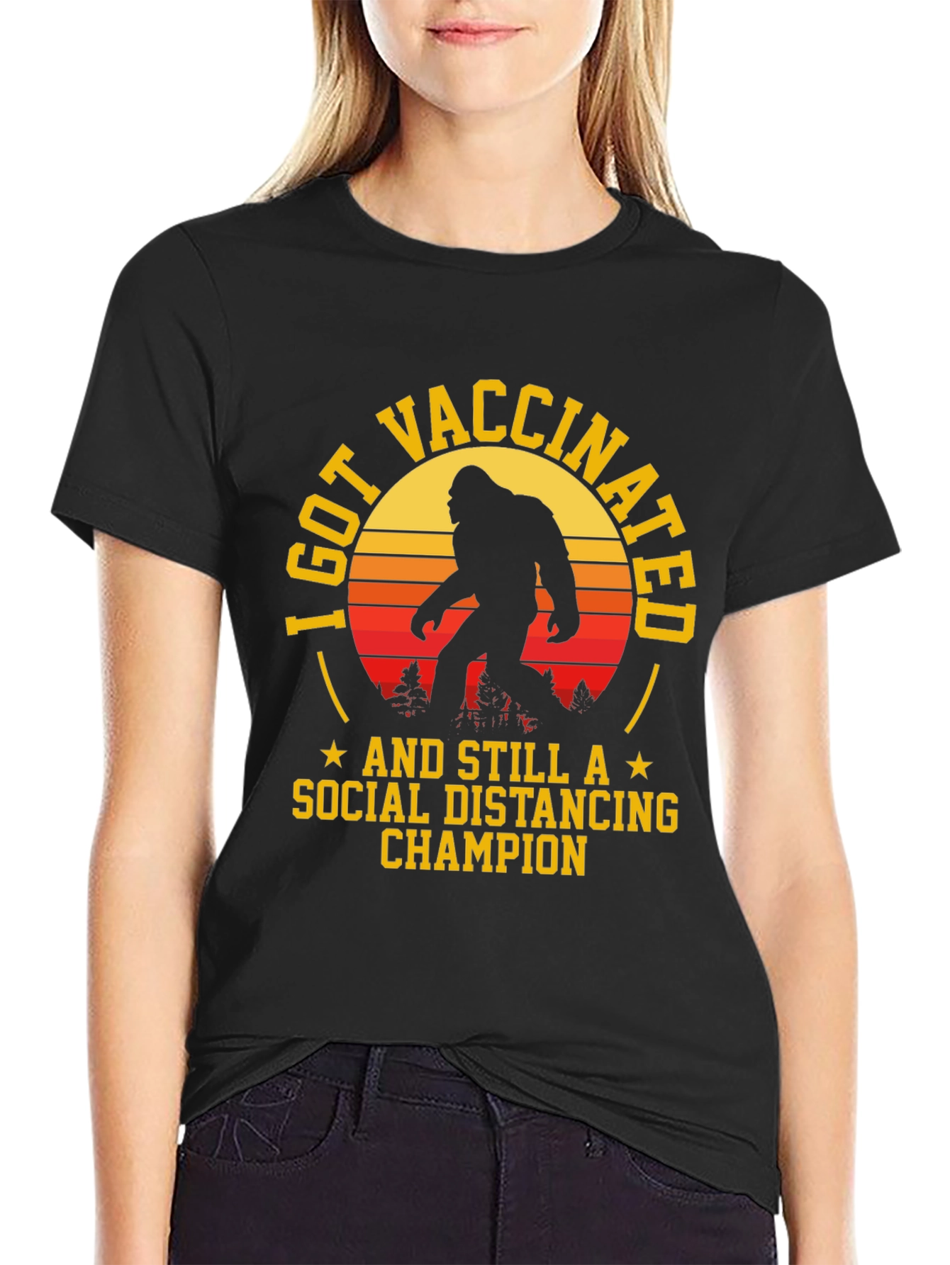Vaccinated Bigfoot Social Distancing T-Shirt