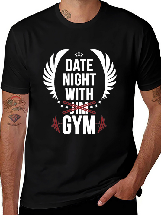 Date Night with Gym Black Graphic T-Shirt