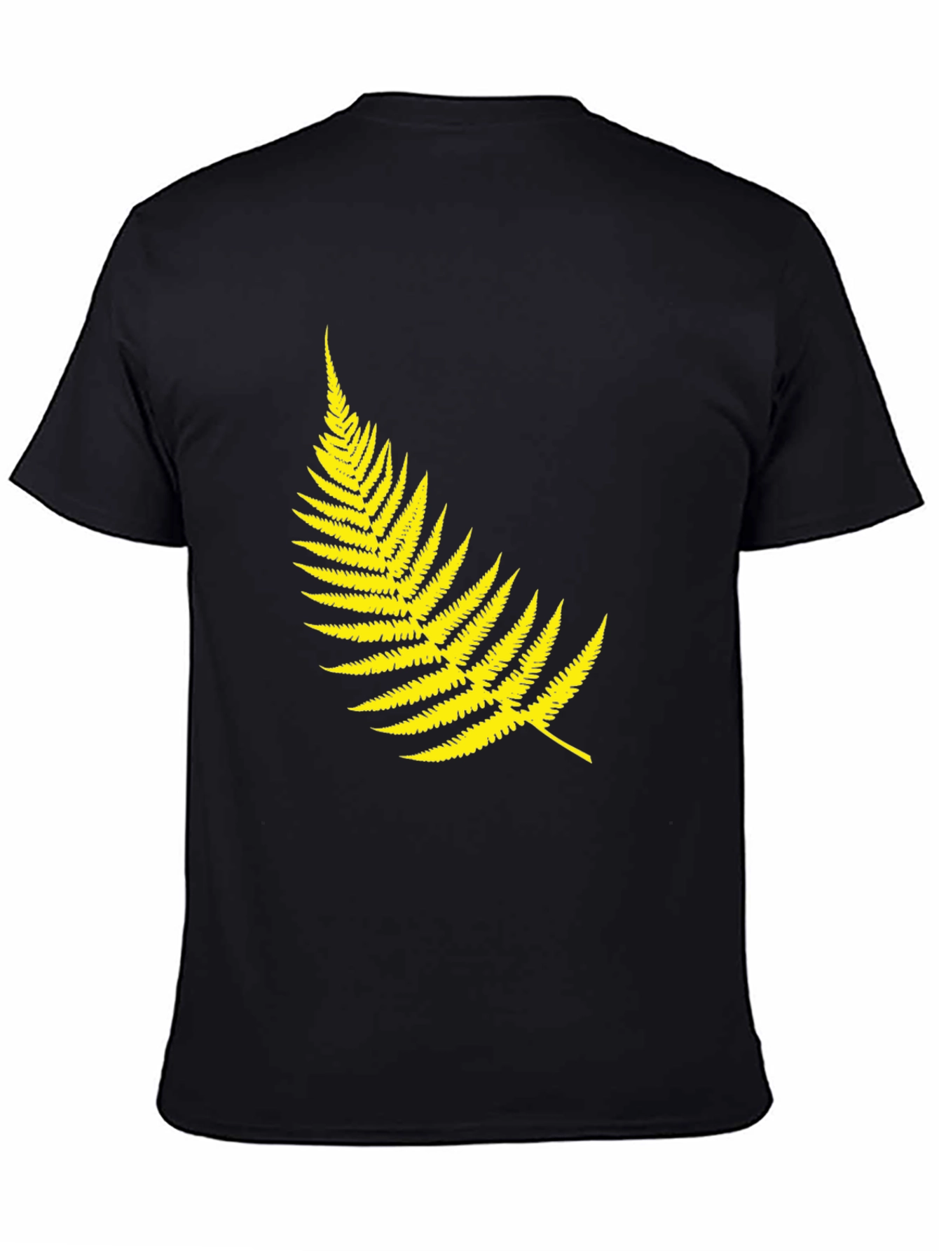 Mens Black T-Shirt with Yellow Fern Design