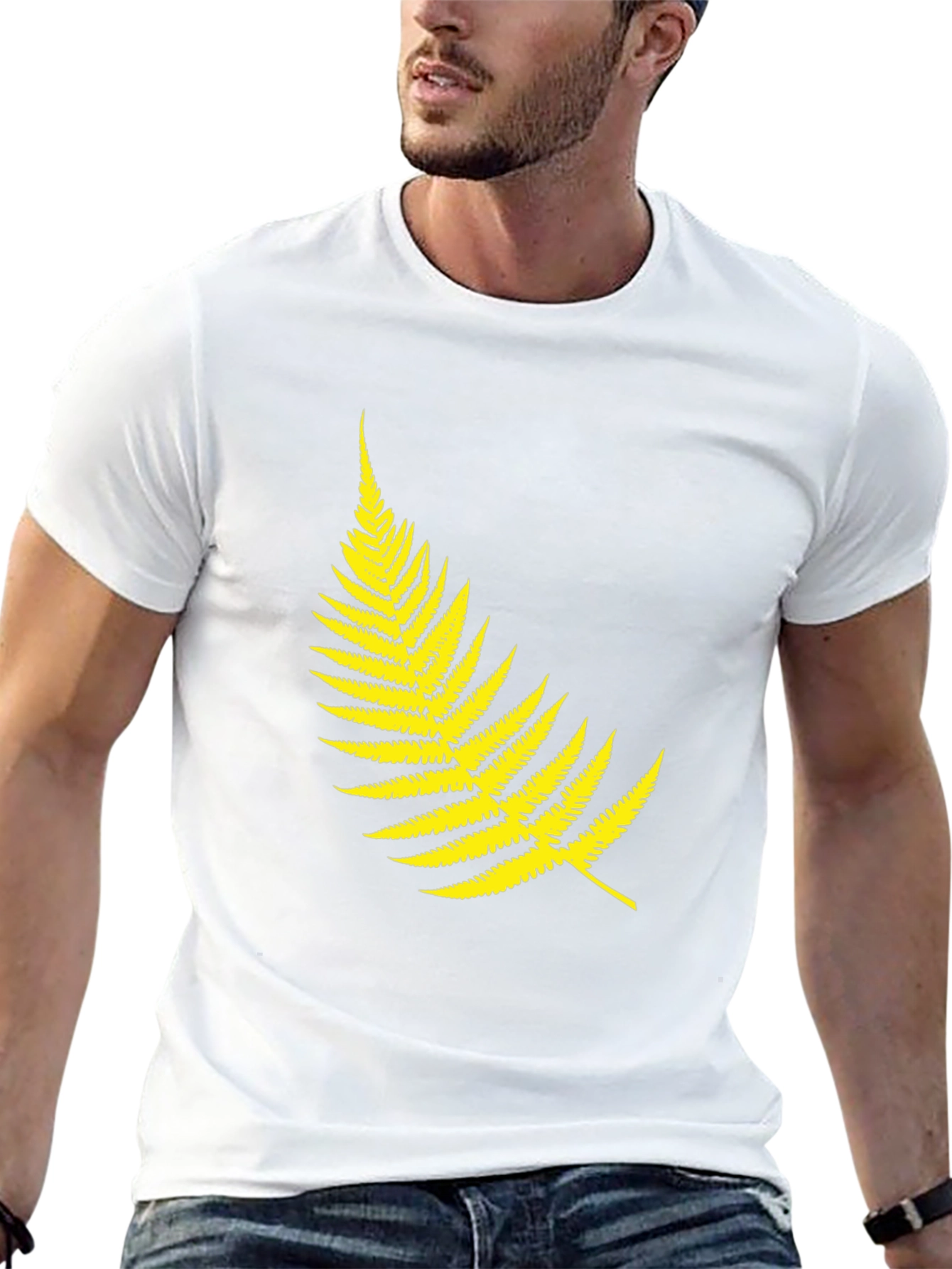 Mens Black T-Shirt with Yellow Fern Design