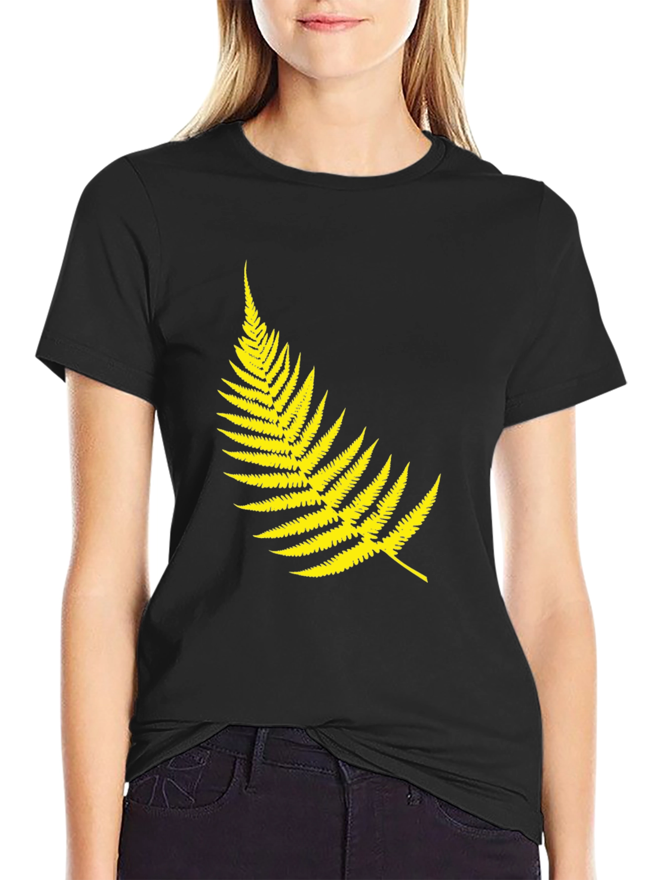 Mens Black T-Shirt with Yellow Fern Design