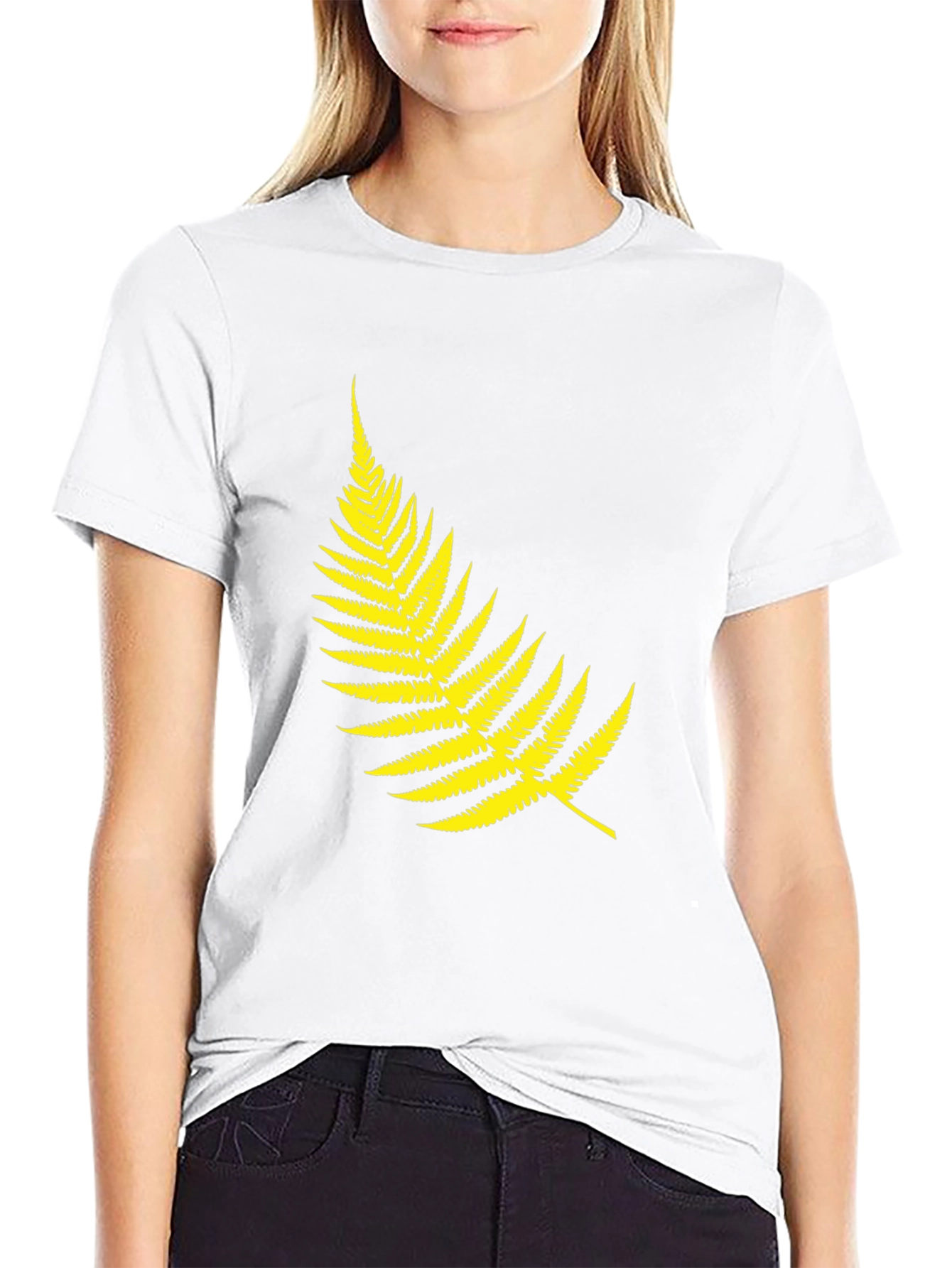 Mens Black T-Shirt with Yellow Fern Design