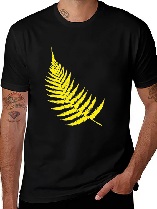 Mens Black T-Shirt with Yellow Fern Design
