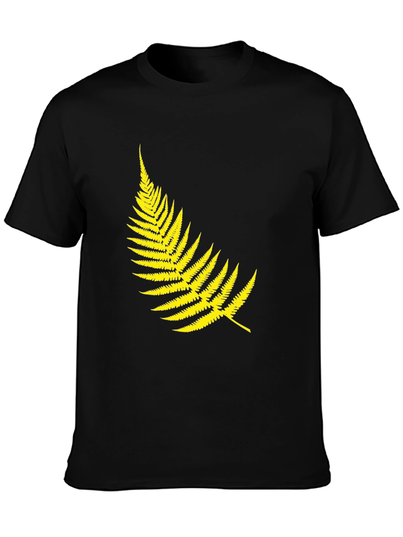 Mens Black T-Shirt with Yellow Fern Design
