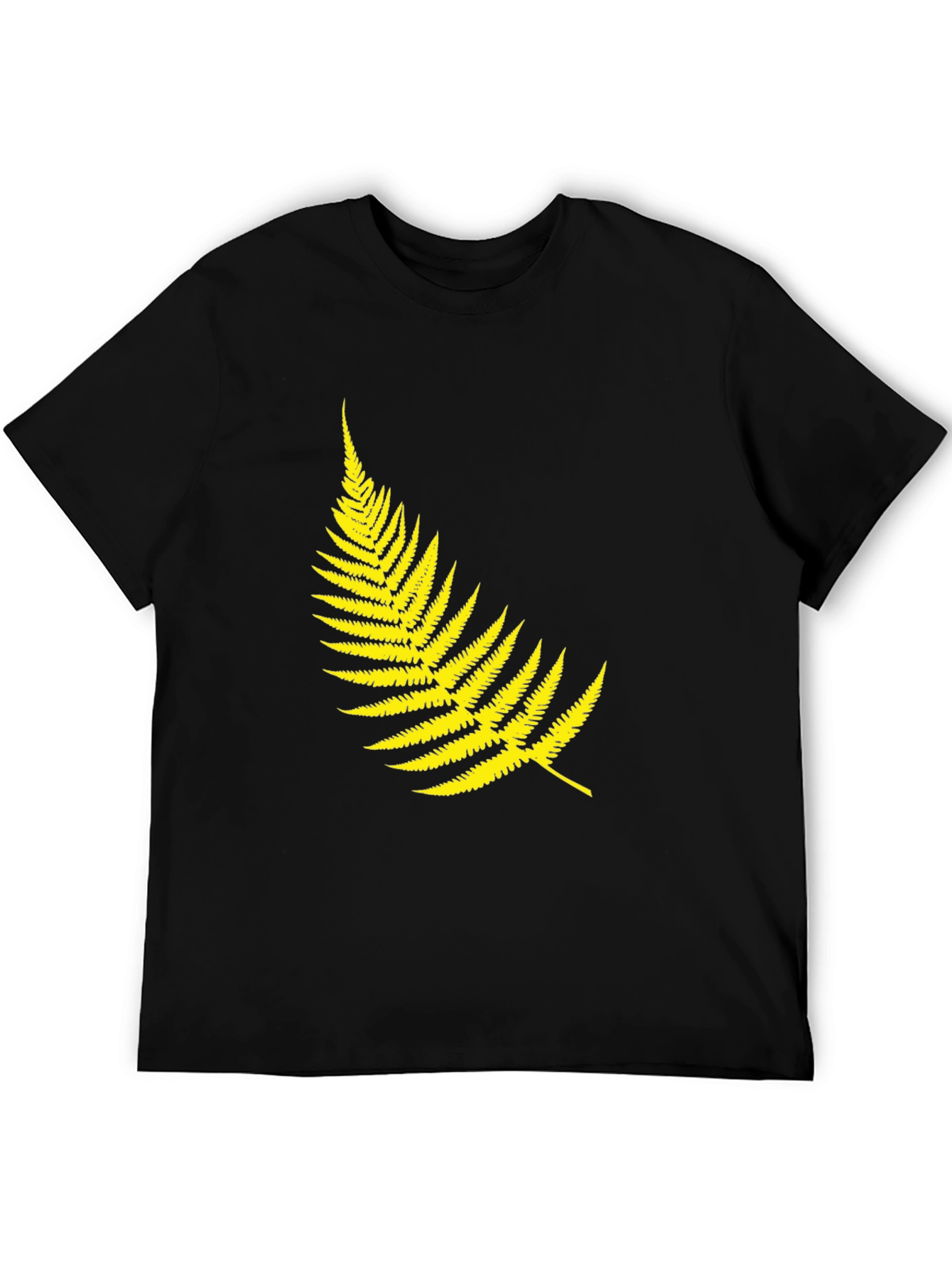 Mens Black T-Shirt with Yellow Fern Design