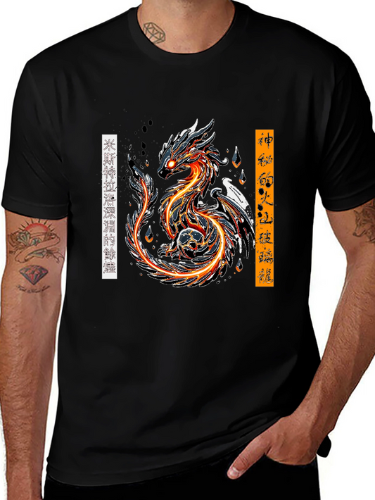 Fiery Dragon Graphic Tee - Bold Anime Style