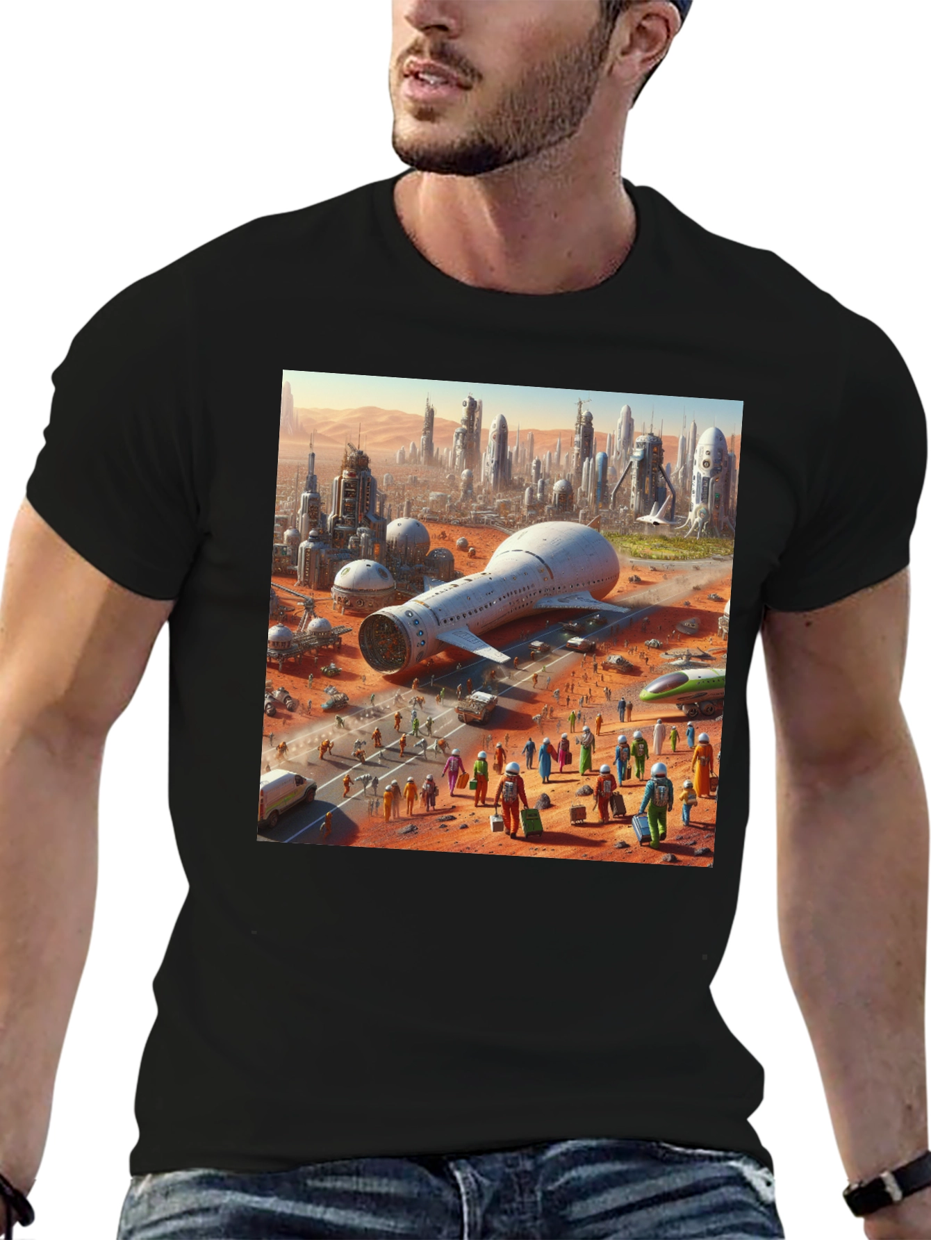 Futuristic Mars City Graphic T-Shirt