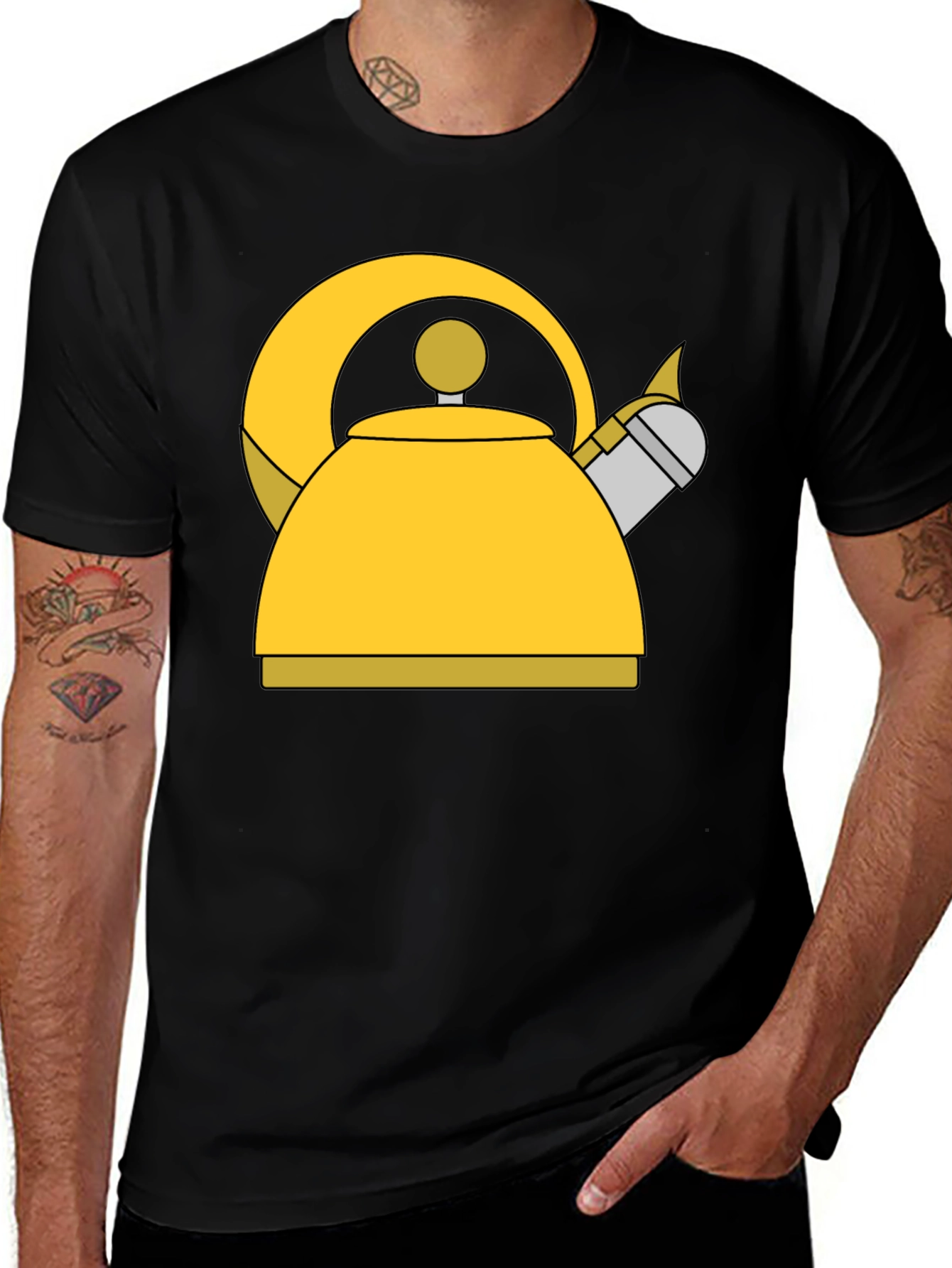 Whimsical Kettle Graphic Tee - Black Cotton Blend