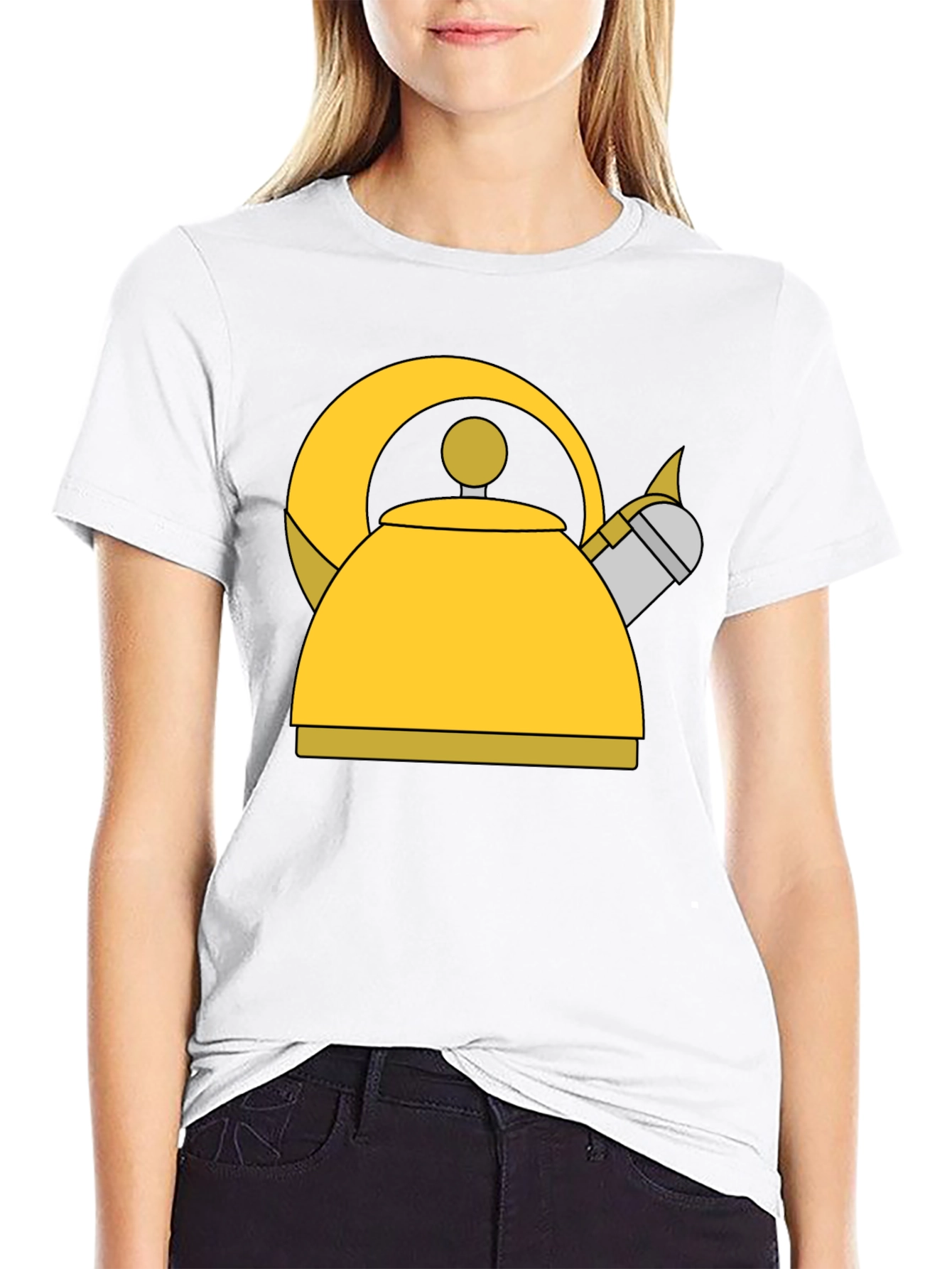 Whimsical Kettle Graphic Tee - Black Cotton Blend